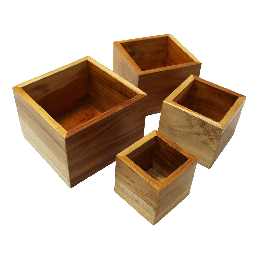 Eleganto® 4 Piece Teak Wood Bathroom Amenities Nesting Set in EarthyTeak® Finish