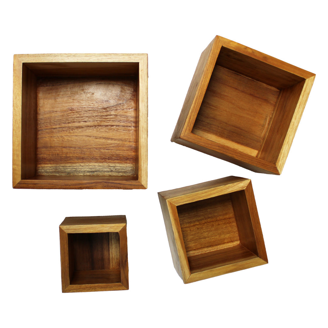 Eleganto® 4 Piece Teak Wood Bathroom Amenities Nesting Set in EarthyTeak® Finish