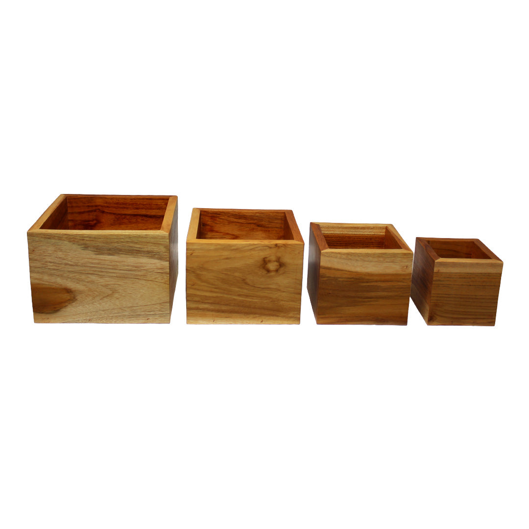 Eleganto® 4 Piece Teak Wood Bathroom Amenities Nesting Set in EarthyTeak® Finish