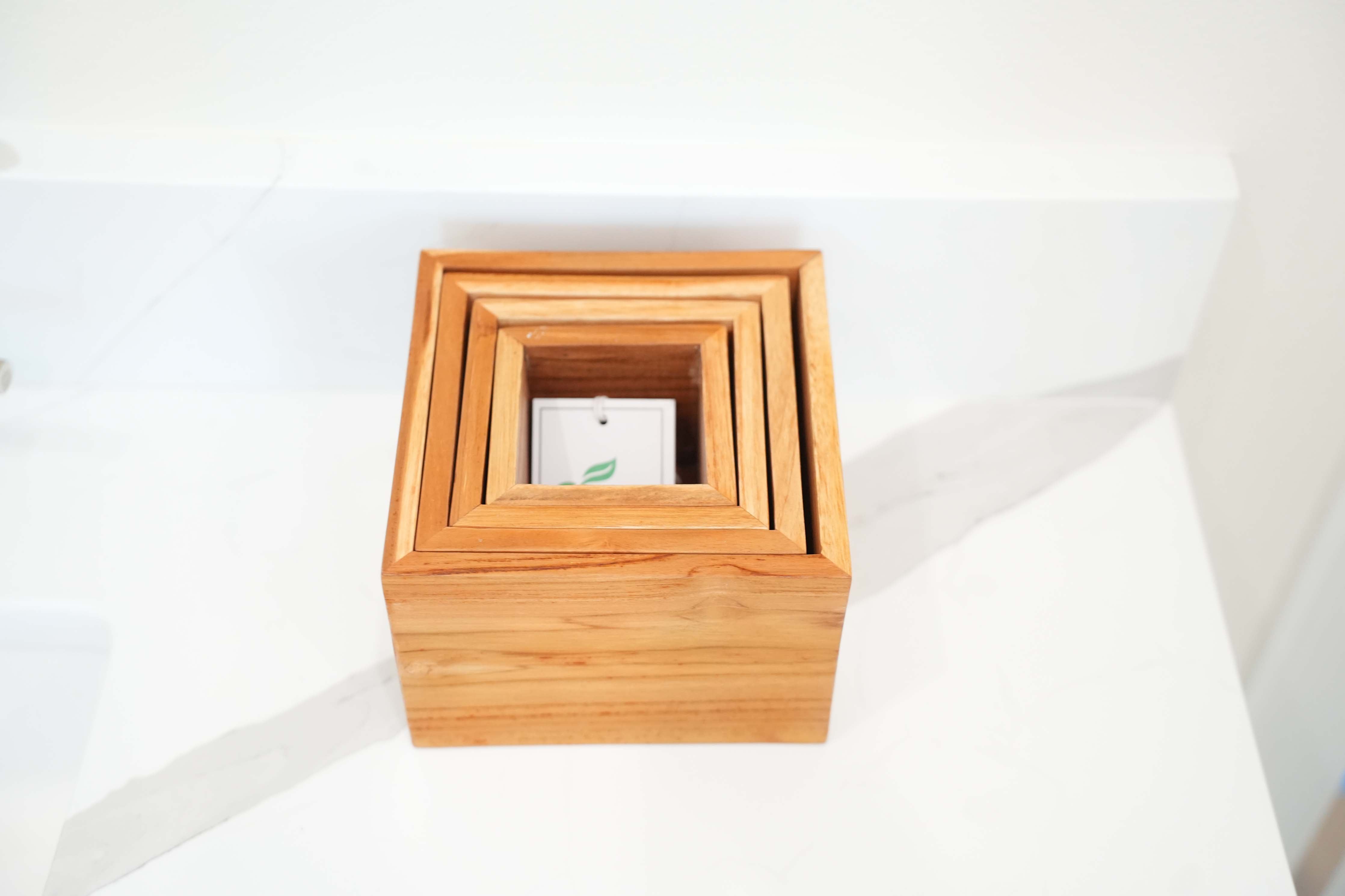 Eleganto® 4 Piece Teak Wood Bathroom Amenities Nesting Set in EarthyTeak® Finish