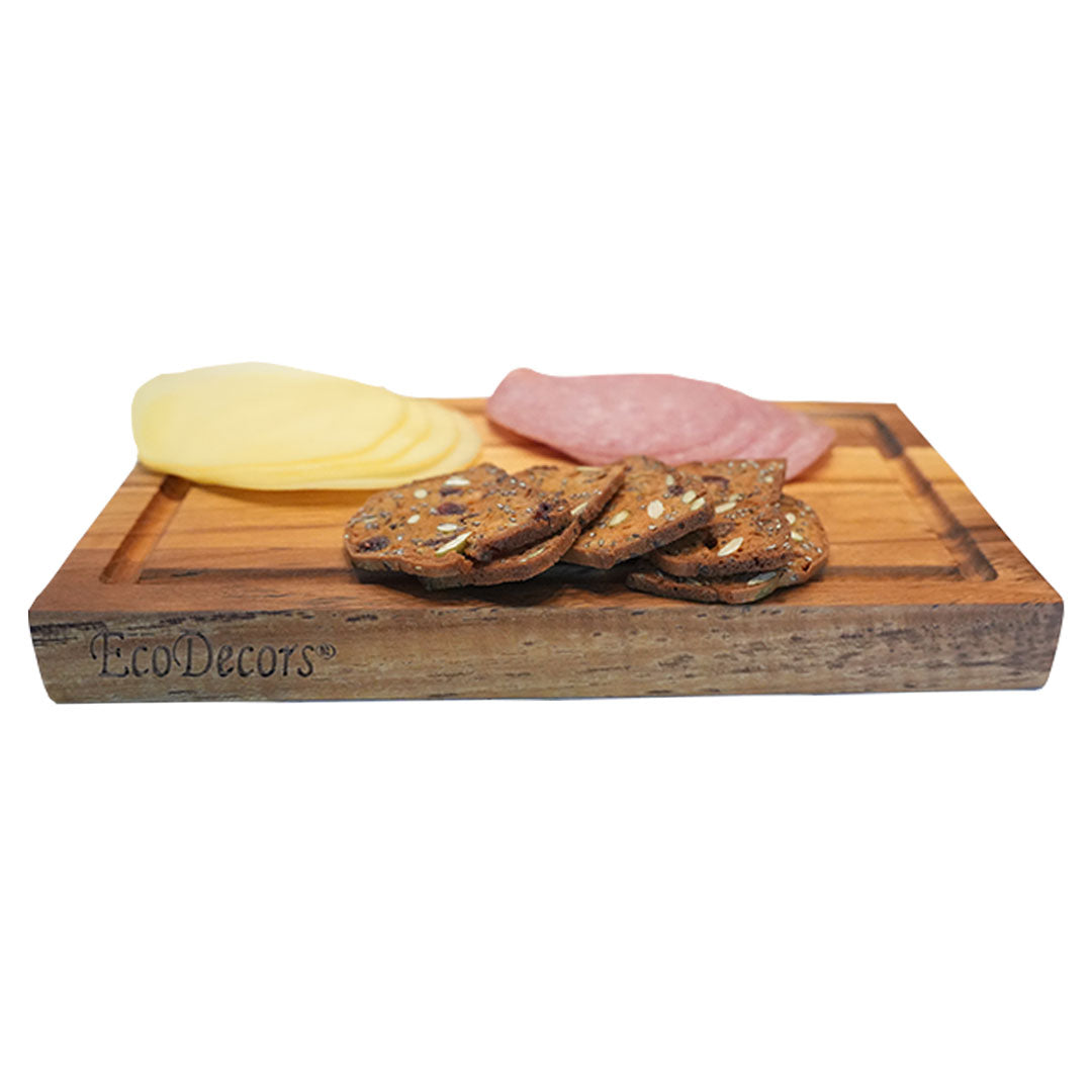 EcoDecors 10x6 Edge Grain Teak Cutting Board Compact & Reversible