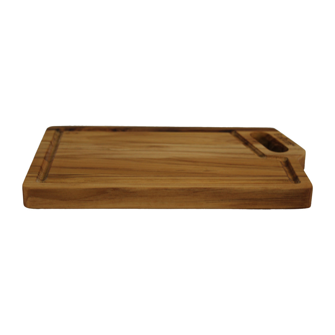 EcoDecors 10x6 Teak Edge Grain Cutting Board with Juice Groove & Handle
