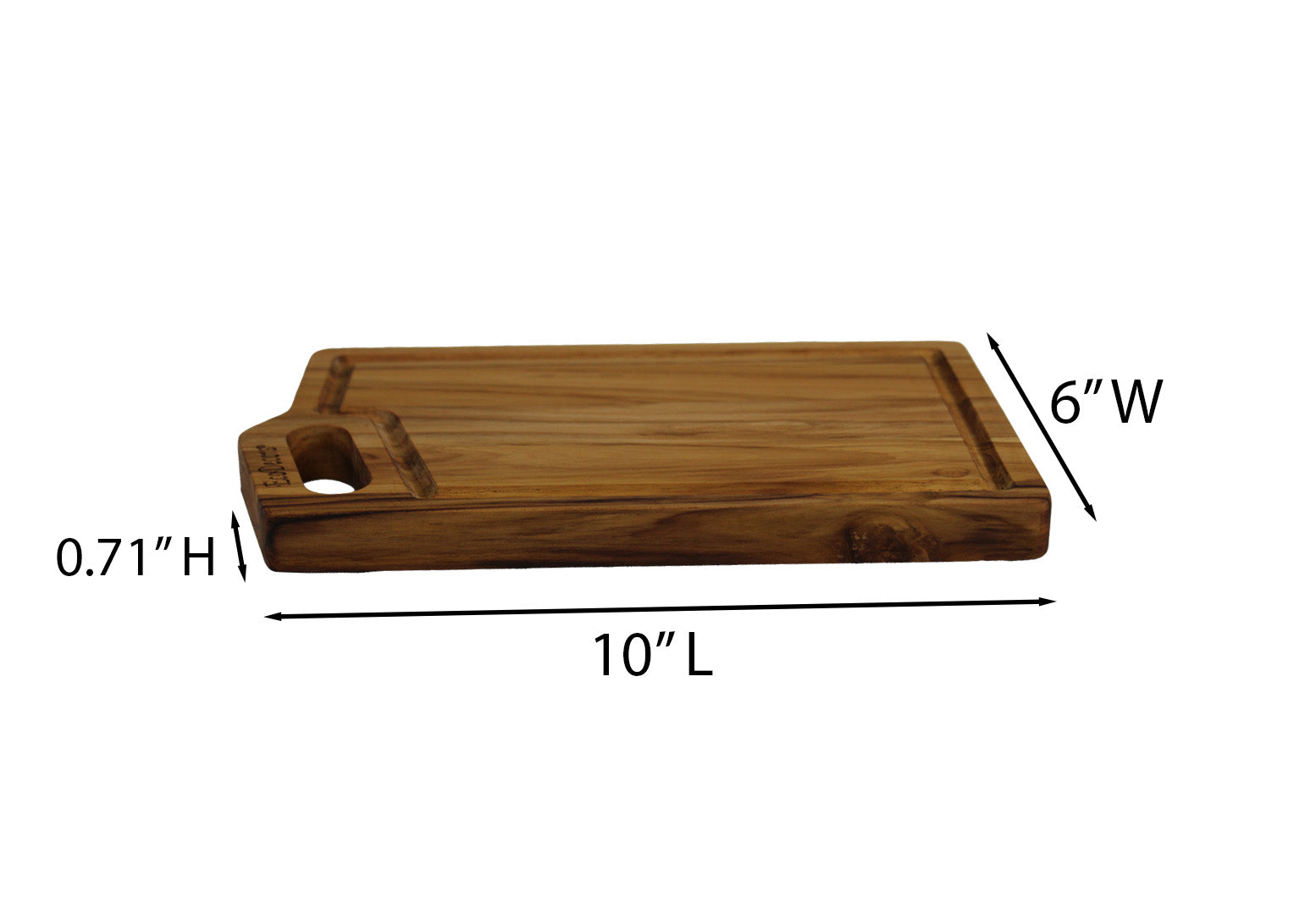 EcoDecors 10x6 Teak Edge Grain Cutting Board with Juice Groove & Handle