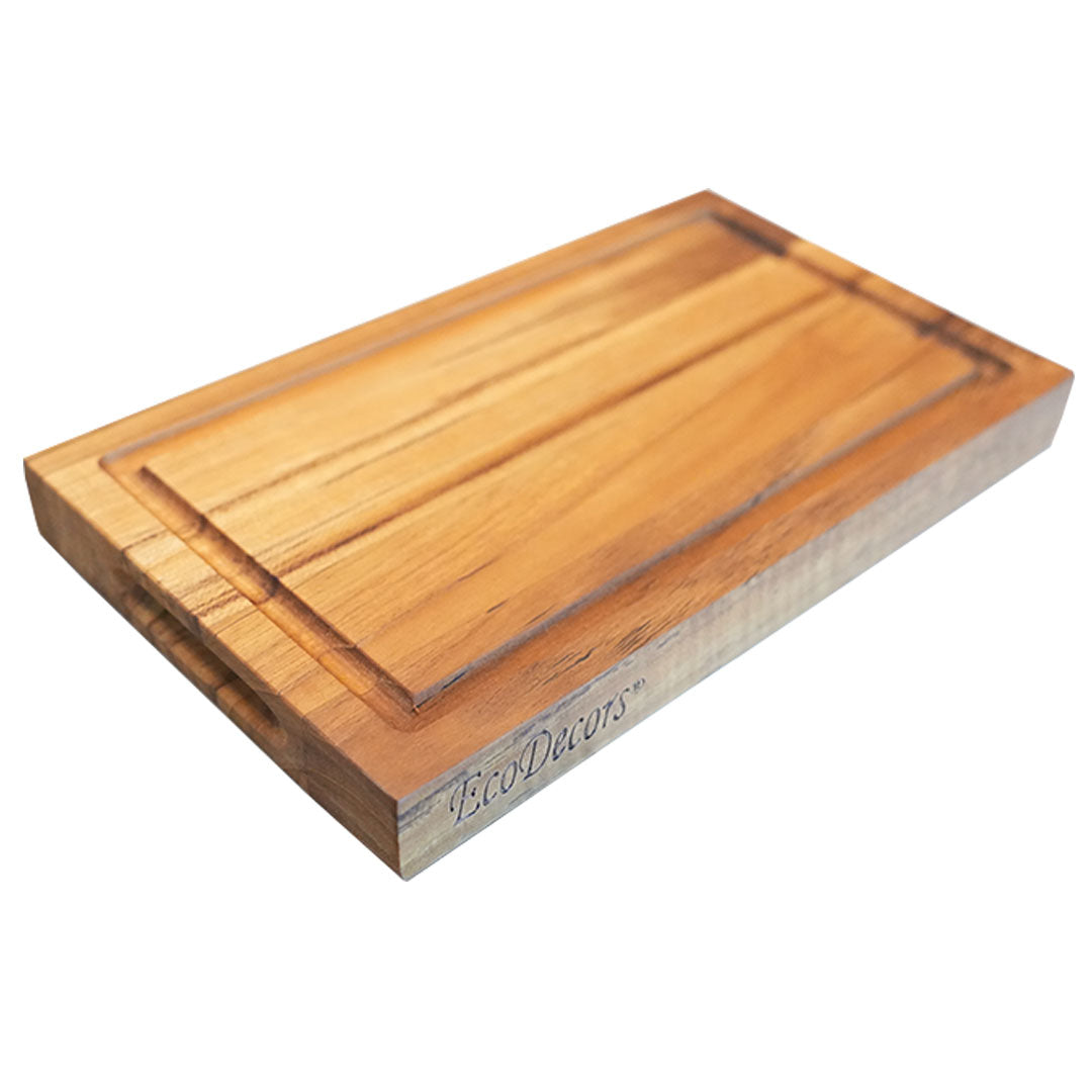 EcoDecors 10x6 Edge Grain Teak Cutting Board Compact & Reversible