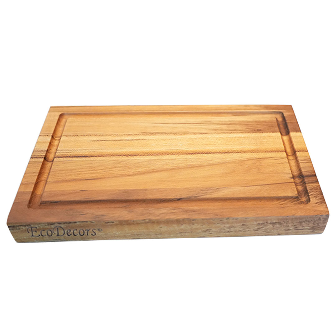 EcoDecors 10x6 Edge Grain Teak Cutting Board Compact & Reversible