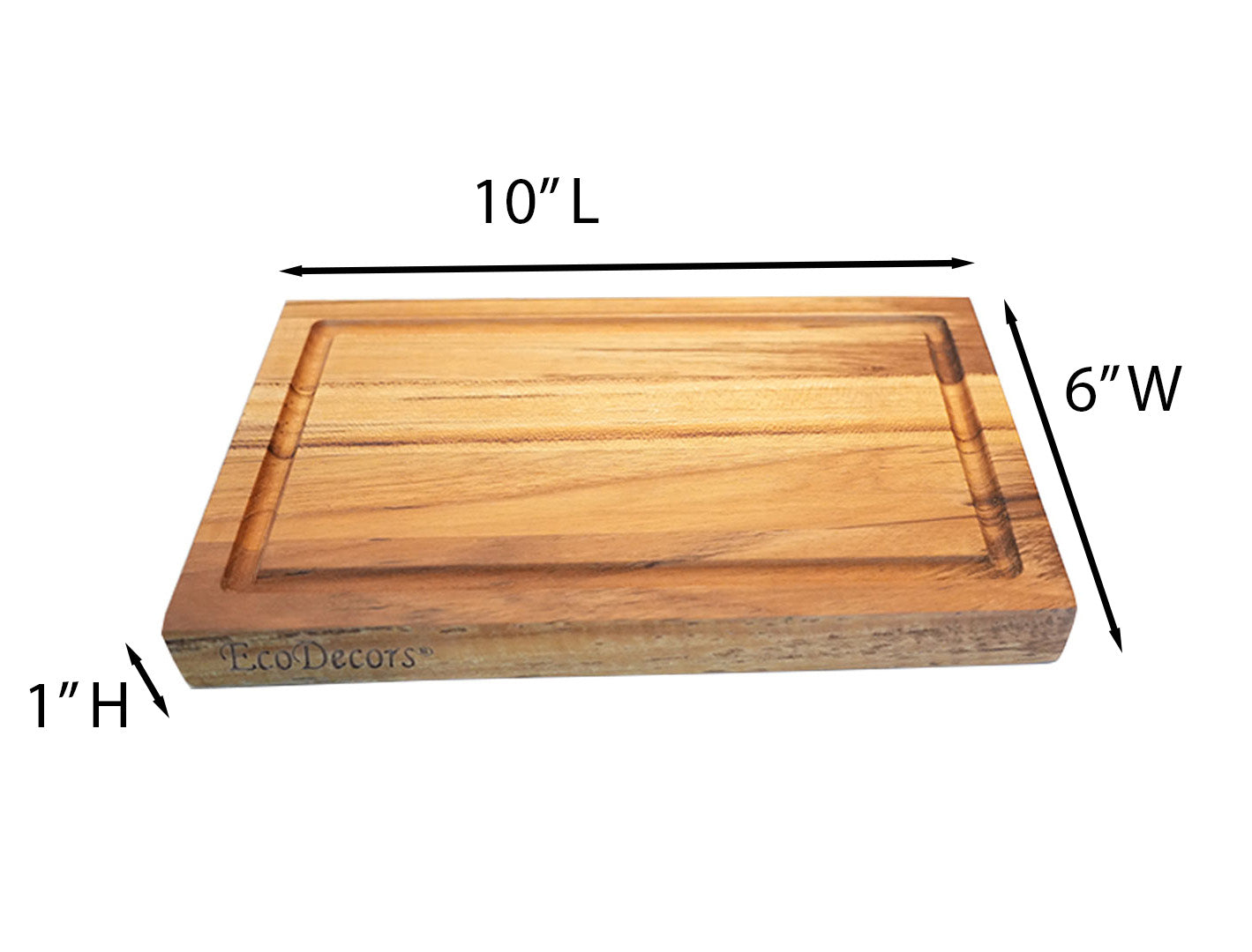 EcoDecors 10x6 Edge Grain Teak Cutting Board Compact & Reversible