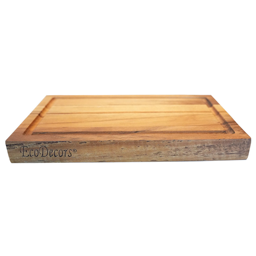 EcoDecors 10x6 Edge Grain Teak Cutting Board Compact & Reversible