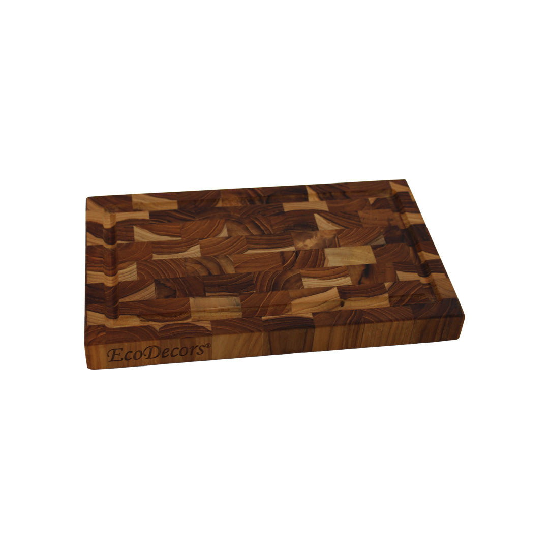 EcoDecors 10x6 FSC Teak End Grain Reversible Cutting Board for Snacks