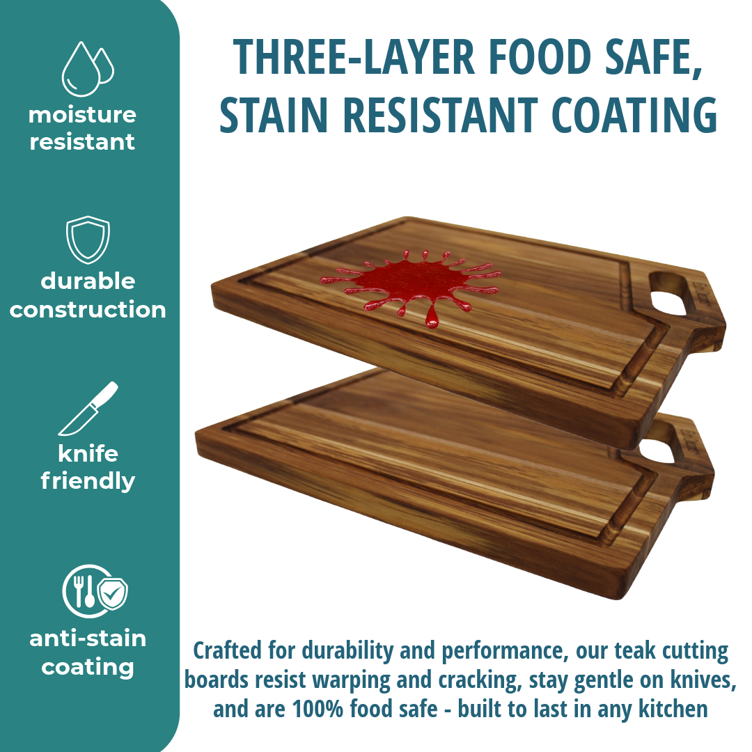 EcoDecors 14" x 10" FSC Teak Edge Grain Cutting Board with Handle & Groove