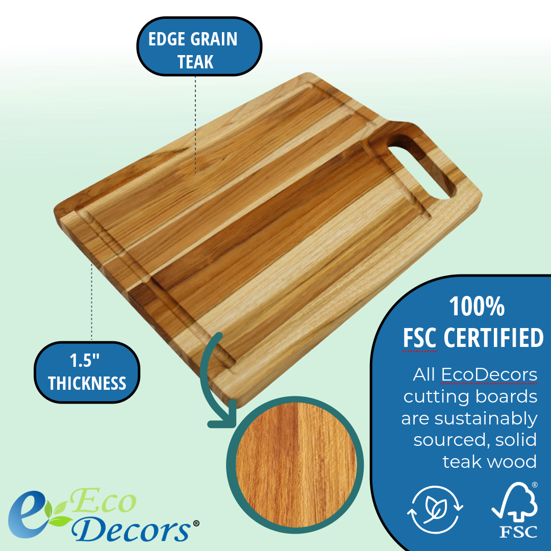 EcoDecors 3 Piece Teak Wood Cutting Board Set with Juice Groove & Handle