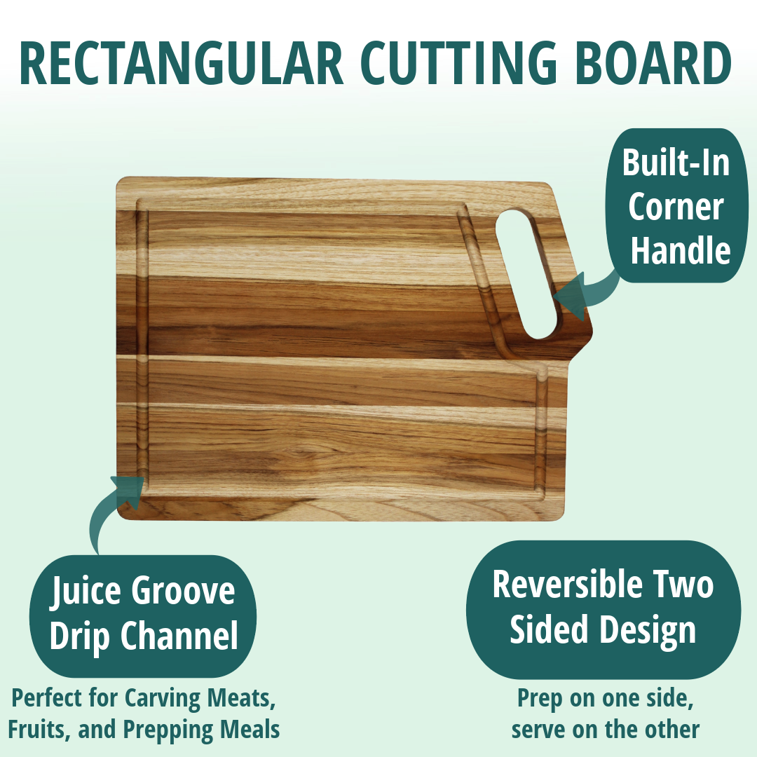 EcoDecors 3 Piece Teak Wood Cutting Board Set with Juice Groove & Handle