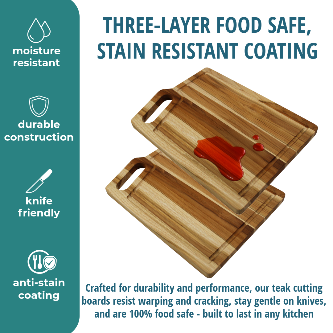EcoDecors 3 Piece Teak Wood Cutting Board Set with Juice Groove & Handle