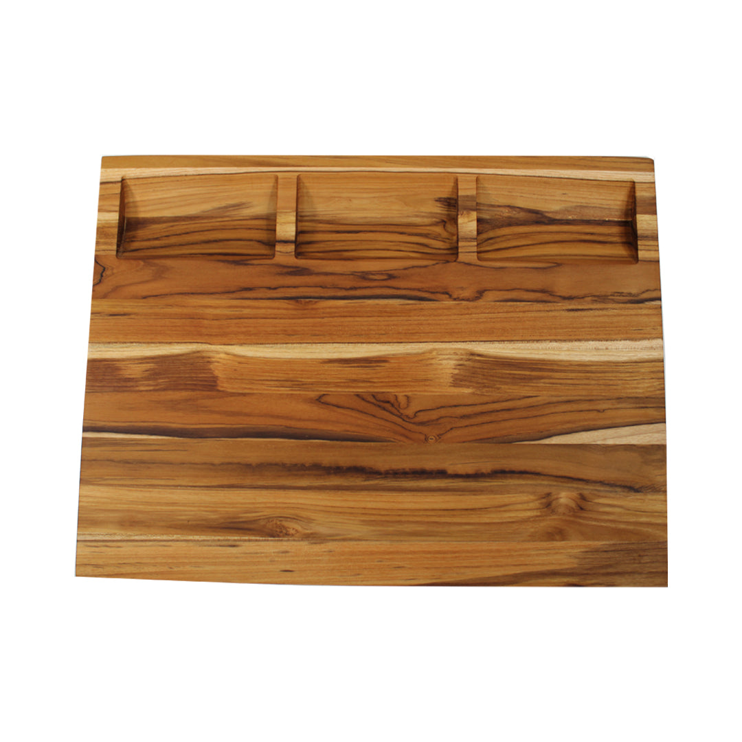 EcoDecors 20" x 15" FSC Teak Reversible Cutting Board with Trays & Groove