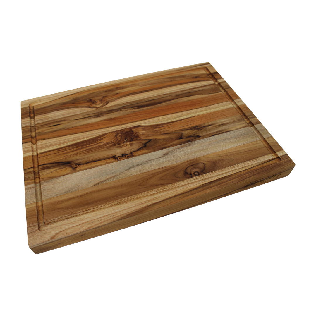 EcoDecors 20" x 15" FSC Teak Reversible Cutting Board with Trays & Groove
