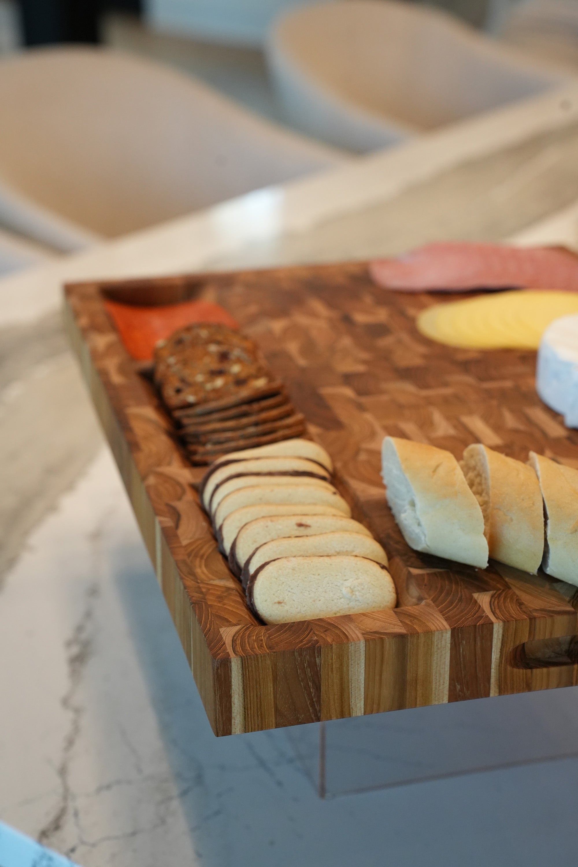 EcoDecors FSC Teak 20" x 15" End Grain Cutting Board with Charcuterie Tray