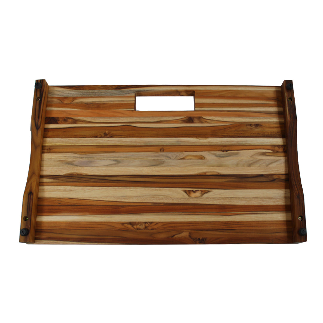 EcoDecors 29" x 18" FSC Teak Edge Grain Stove Top Cutting Board with Groove & Handle