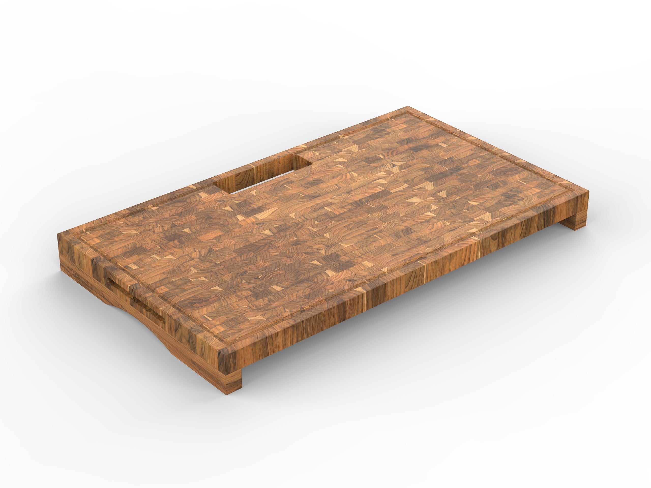 EcoDecors 29" x 18" FSC Teak End Grain Stove Top Cutting Board with Groove & Handles