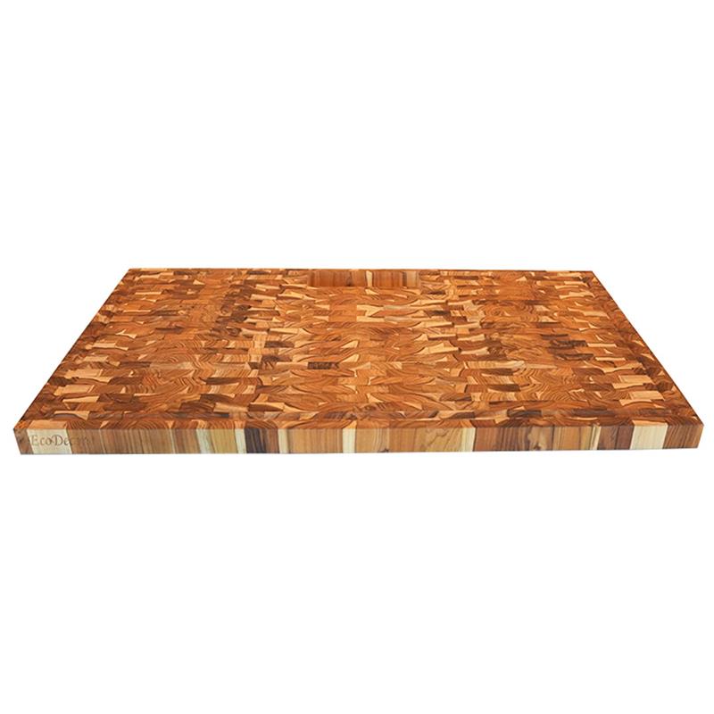 EcoDecors 34" x 20" FSC Teak End Grain Butcher Block with Groove