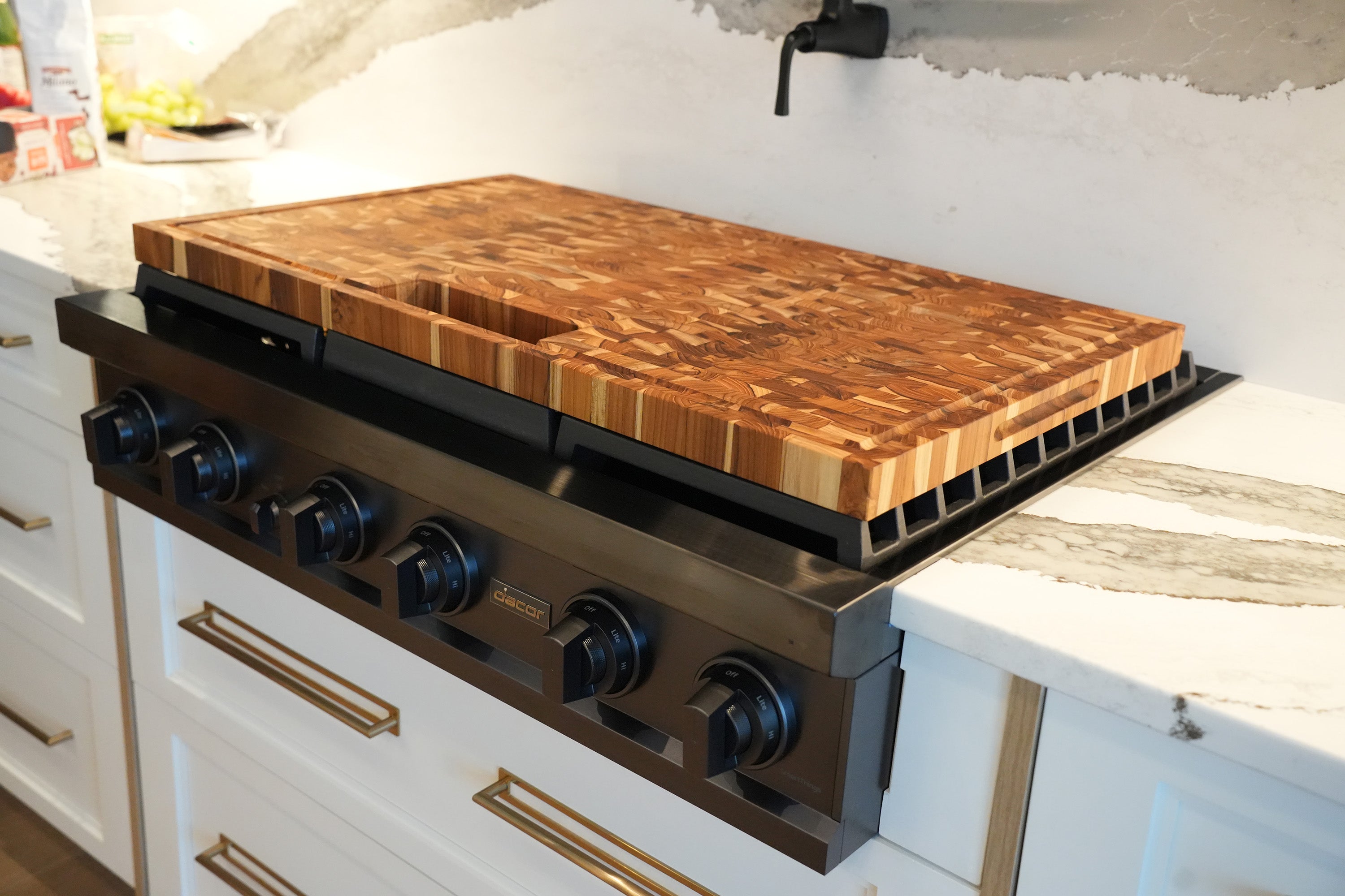 EcoDecors 34" x 20" FSC Teak End Grain Butcher Block with Groove