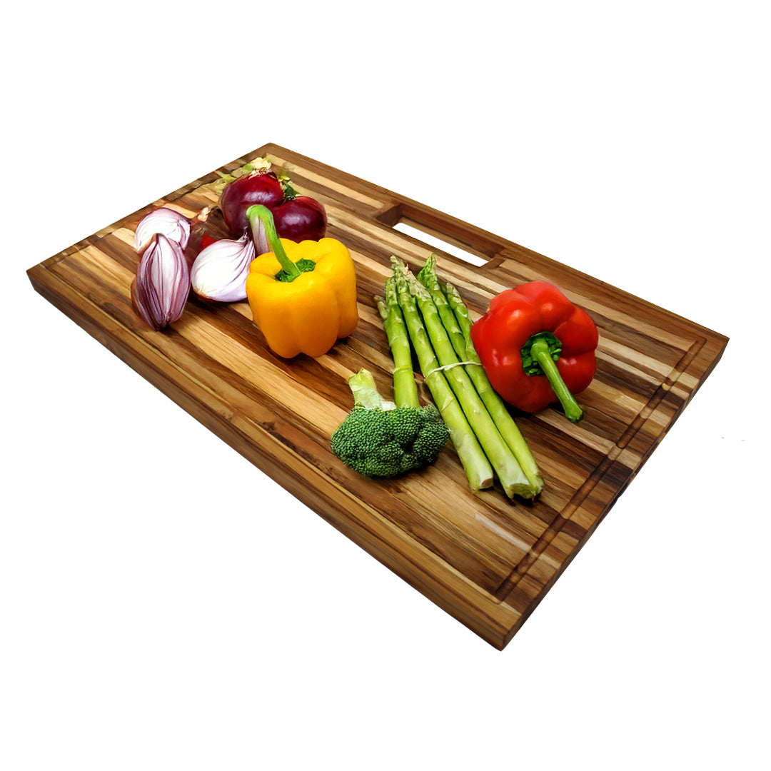 EcoDecors 34" x 20" XL FSC Teak Cutting Board with Juice Groove & Handles