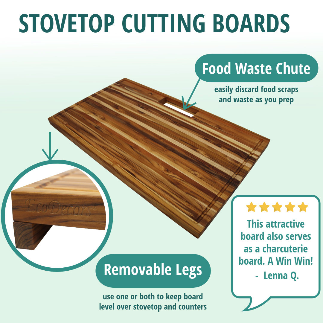 EcoDecors 34" x 20" XL FSC Teak Cutting Board with Juice Groove & Handles
