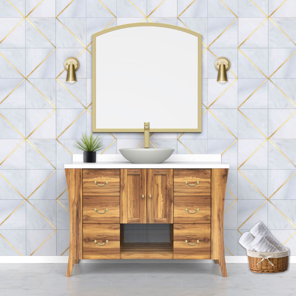 EcoDecors® Curvature® 48" Teak Wood Free Standing Bathroom Vanity in EarthyTeak® Finish