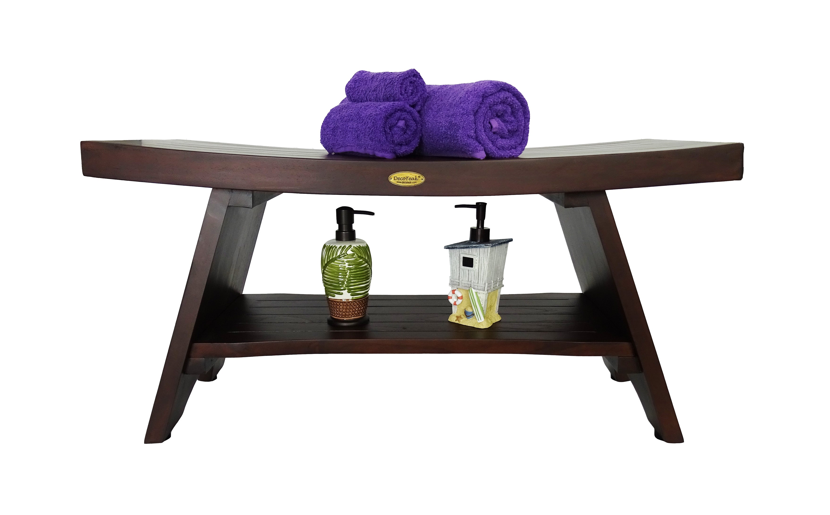 DecoTeak® Serenity® 35" Teak Wood Shower Bench with Shelf in Woodland Brown Finish
