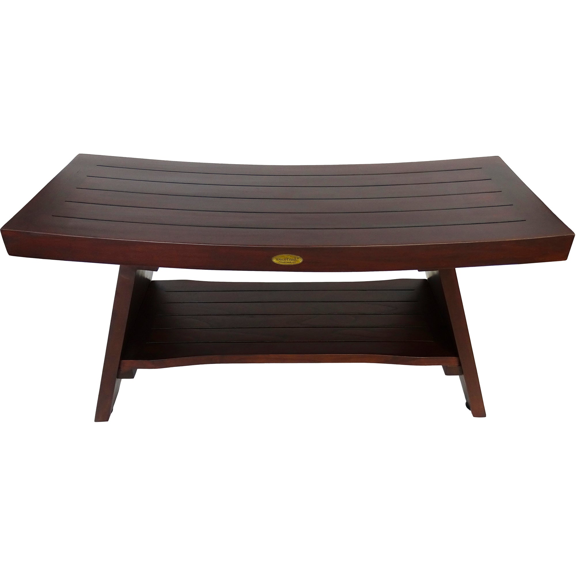 DecoTeak® Serenity® 35" Teak Wood Shower Bench with Shelf in Woodland Brown Finish