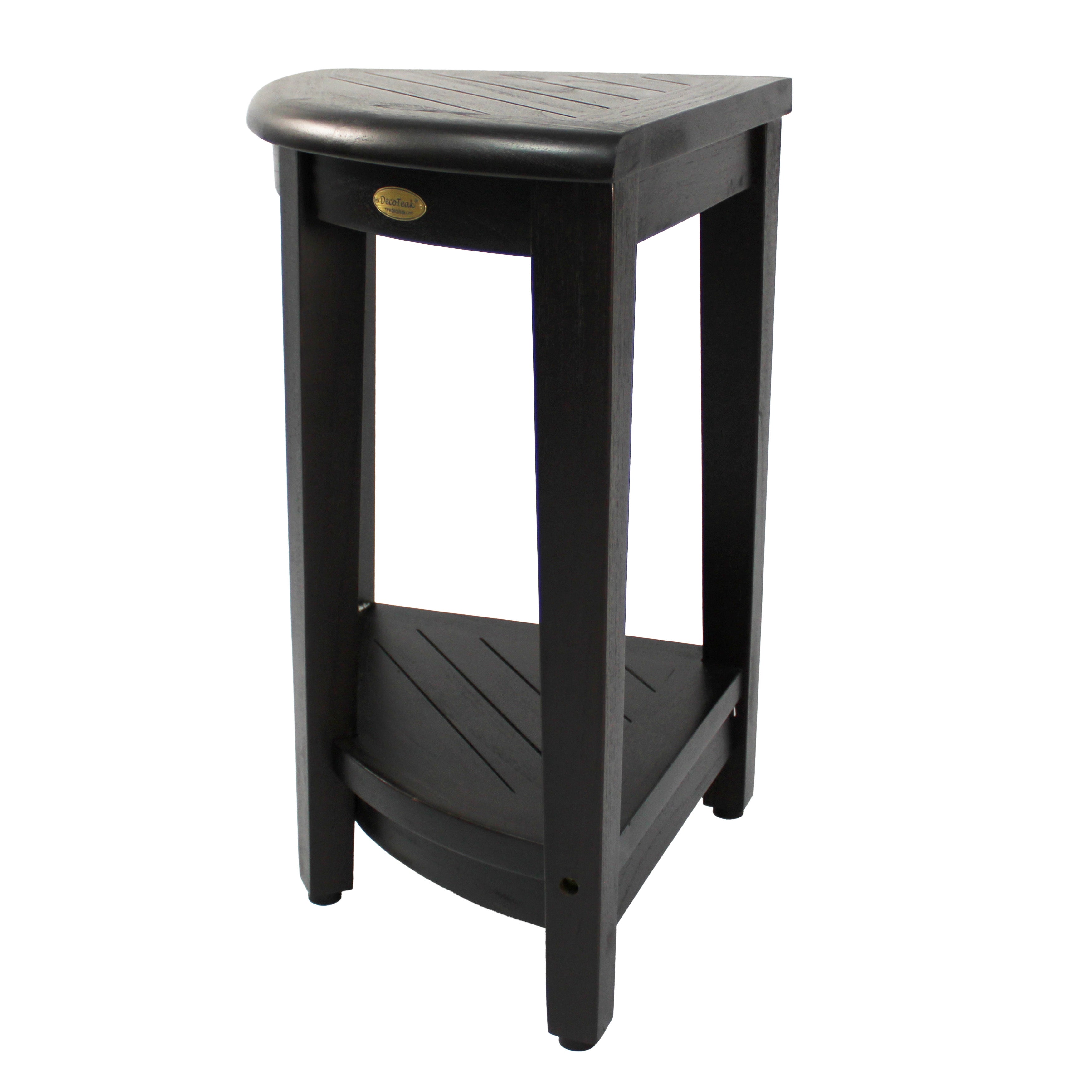 DecoTeak® SnazzyCorner® 23" Teak Wood Extended Height Corner Shower Bench with Shelf in Woodland Brown Finish - Extended Height