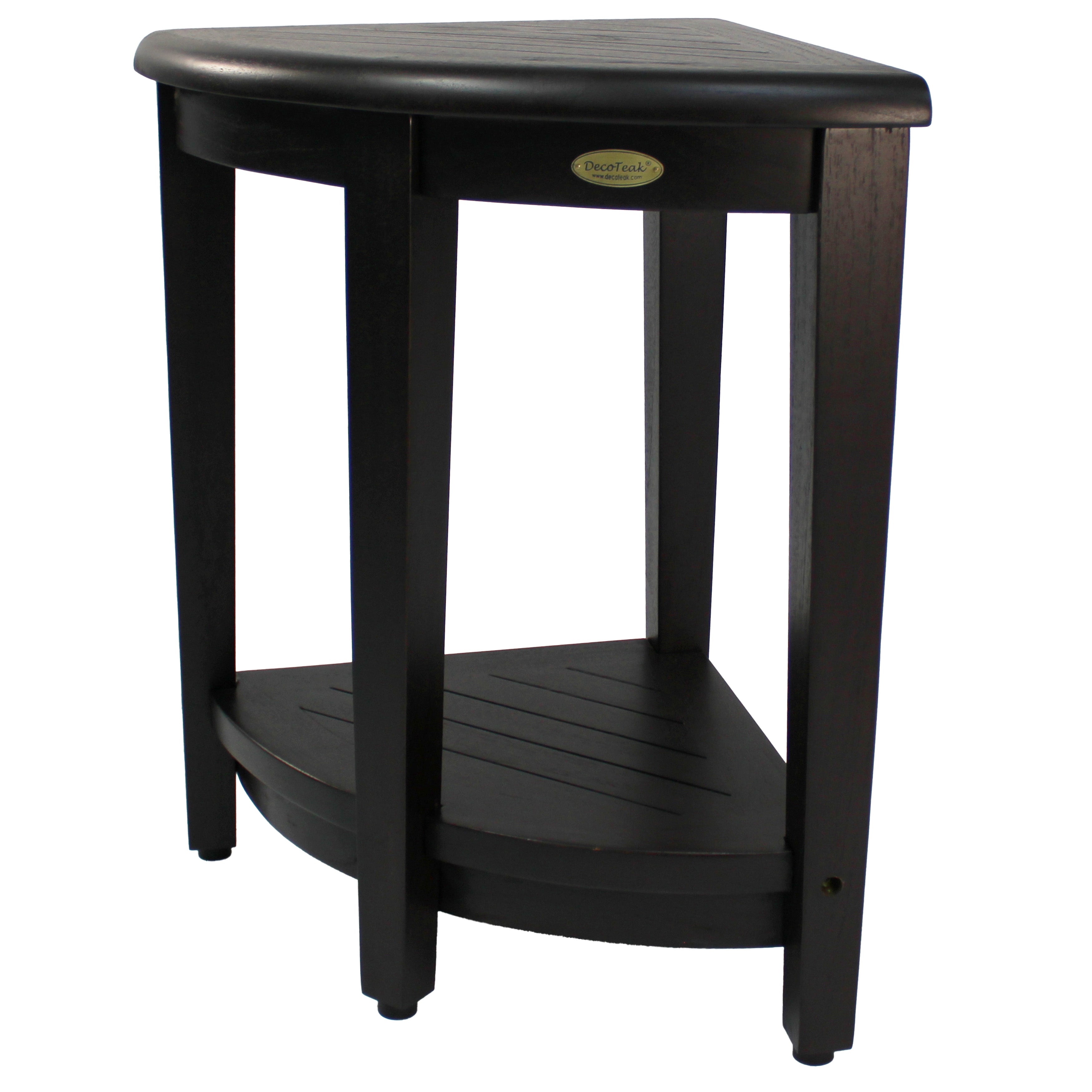 DecoTeak® SnazzyCorner® 23" Teak Wood Extended Height Corner Shower Bench with Shelf in Woodland Brown Finish - Extended Height