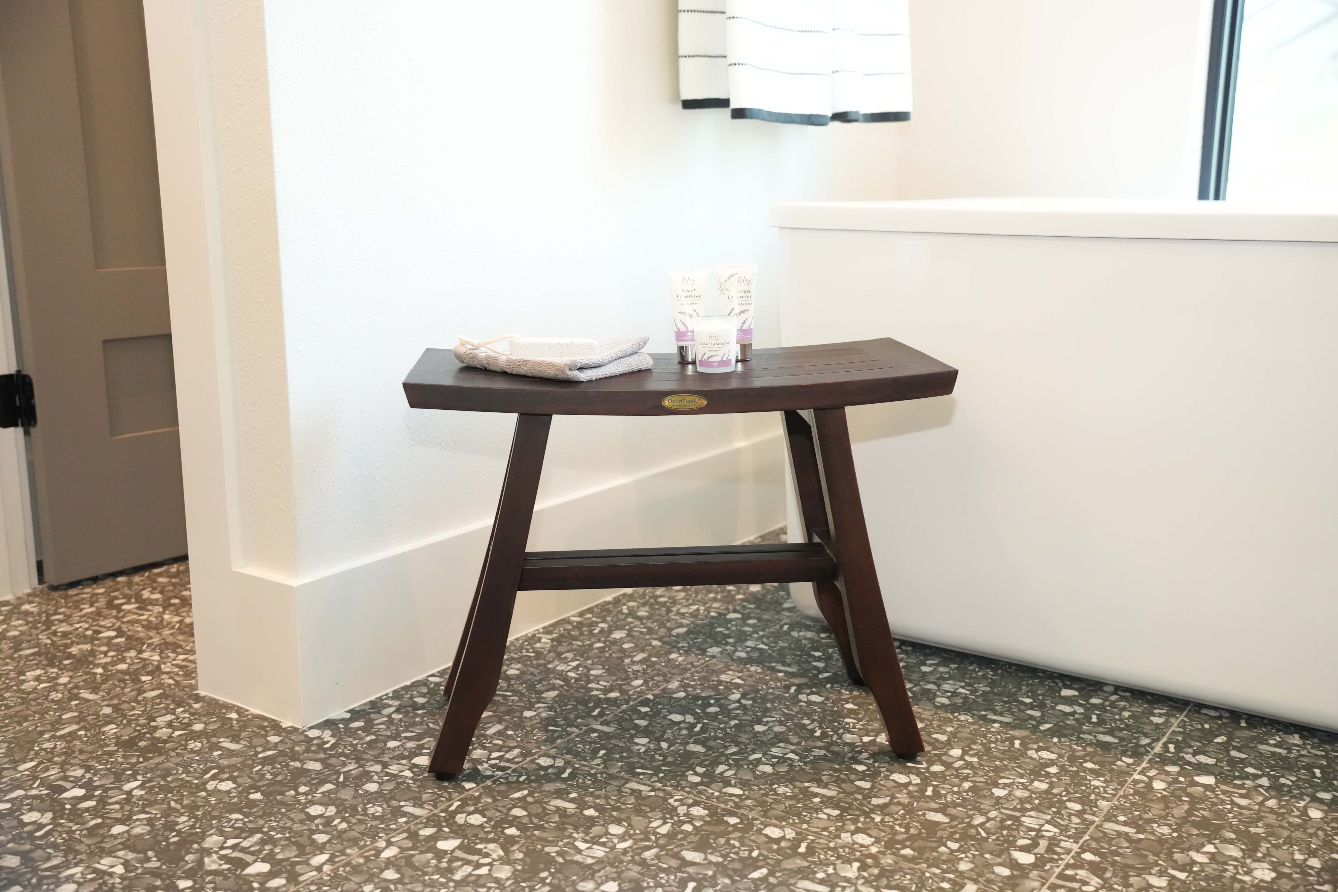 DecoTeak® Satori® 28" Teak Wood Shower Bench in Woodland Brown Finish