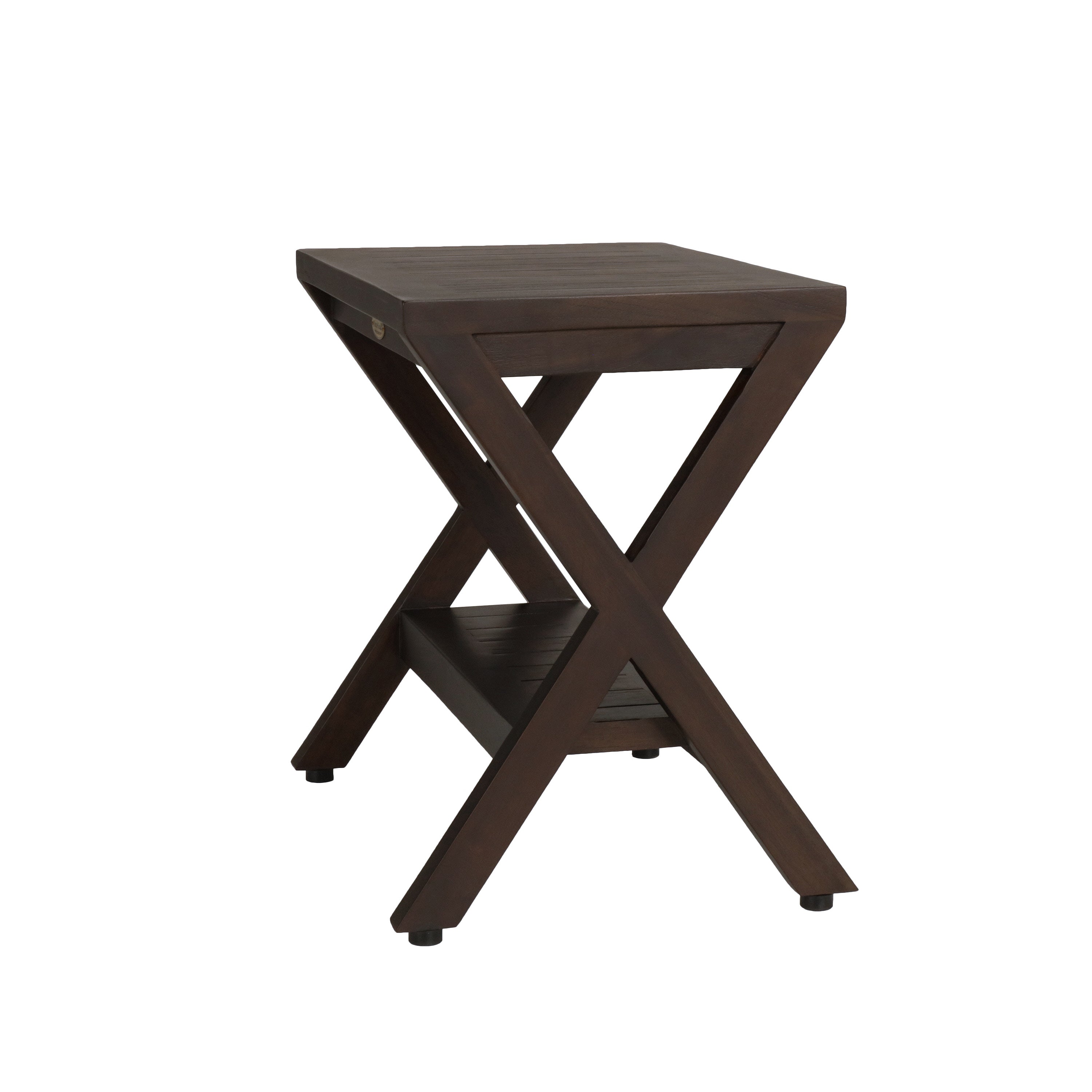 DecoTeak® Obliquity® 18" Teak Wood Shower Bench with Shelf in Woodland Brown Finish
