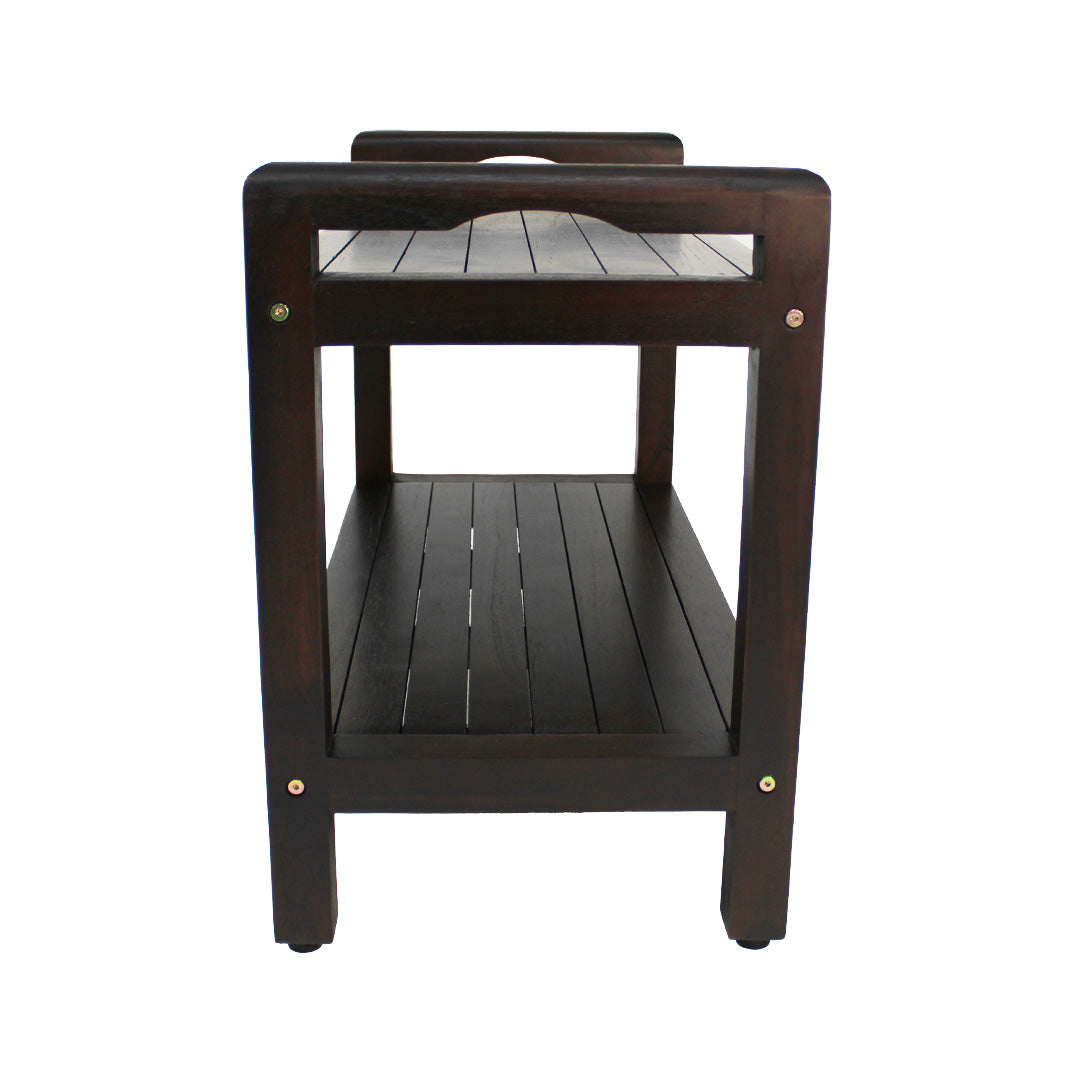 DecoTeak® Eleganto® 30" Teak Wood Shower Bench with LiftAide® Arms and Shelf in Woodland Brown Finish