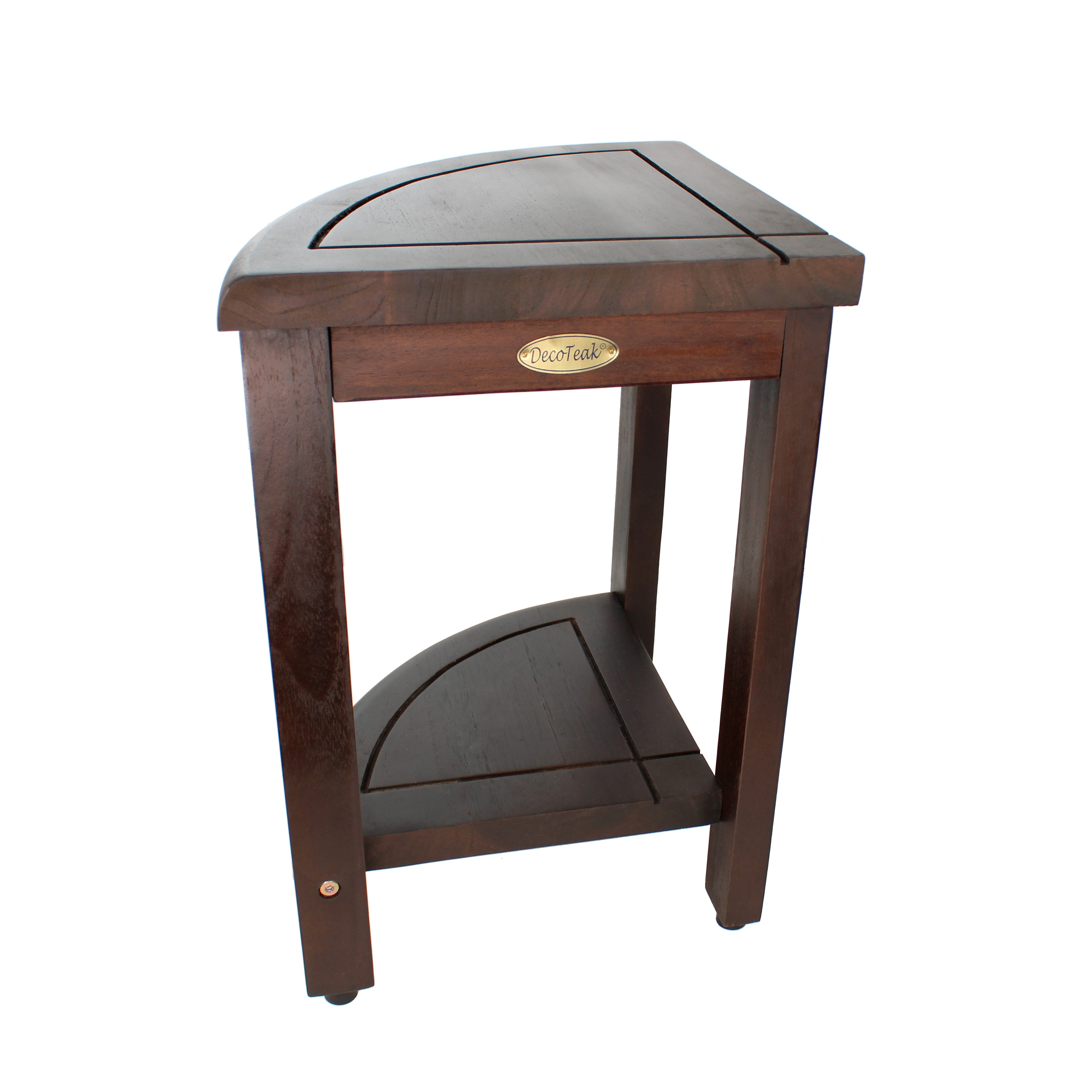 EcoDecors® SnazzyCorner® 18" Teak Shower with Shelf in Woodland Brown Finish