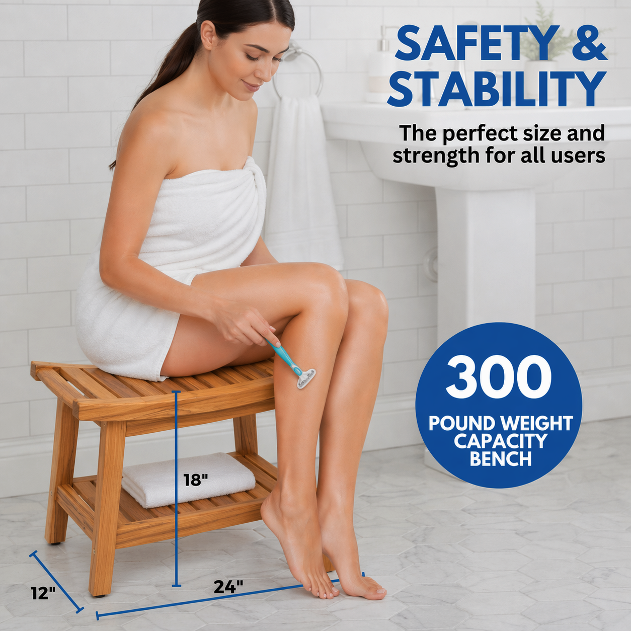 EcoDecors Harmony Gold 24" Solid Teak Shower Bench