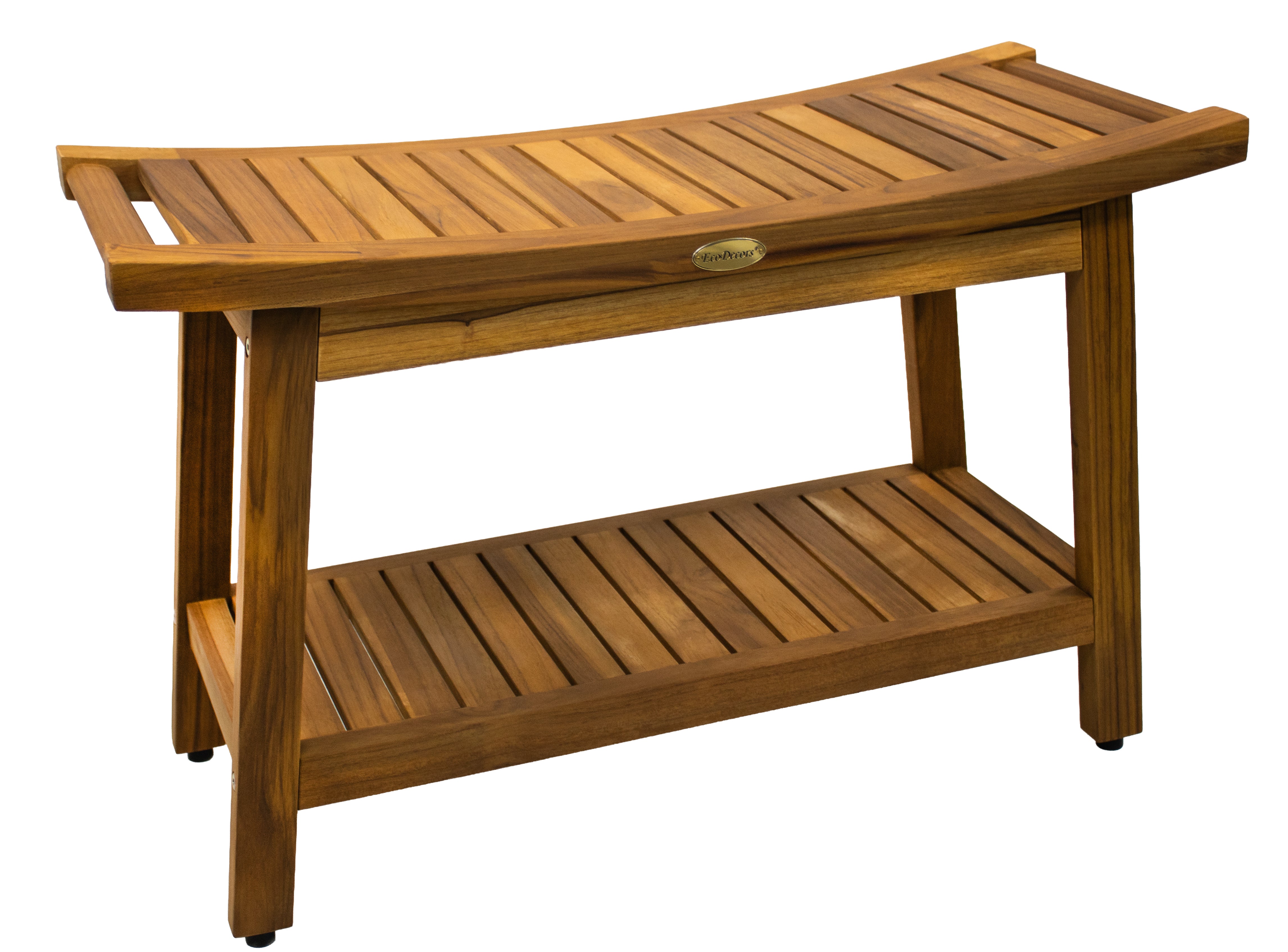 EcoDecors Harmony Gold 30" Solid Teak Shower Bench with Shelf