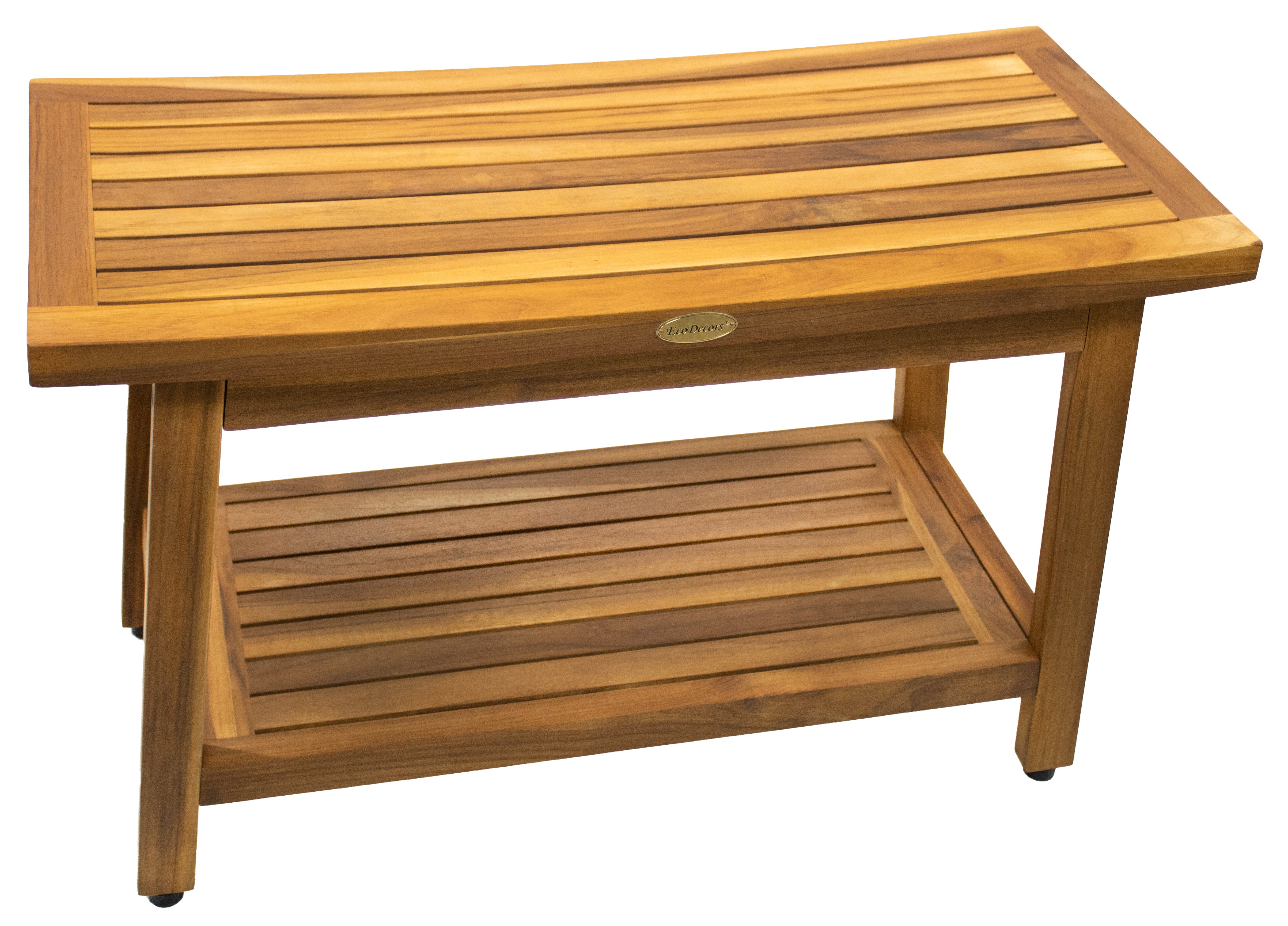 EcoDecors Eleganto Gold 30" Solid Teak Shower Bench with Shelf