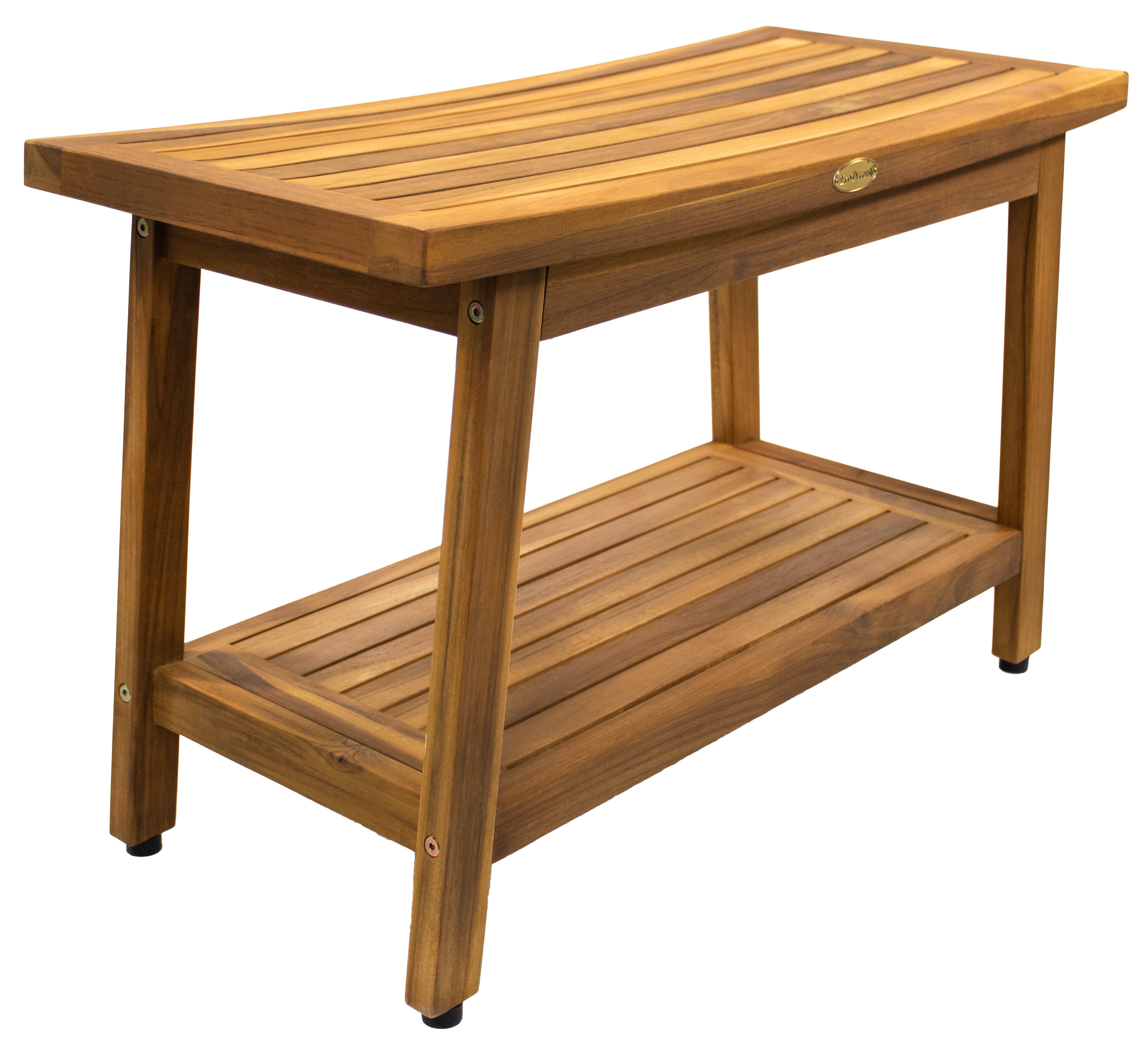 EcoDecors Eleganto Gold 30" Solid Teak Shower Bench with Shelf