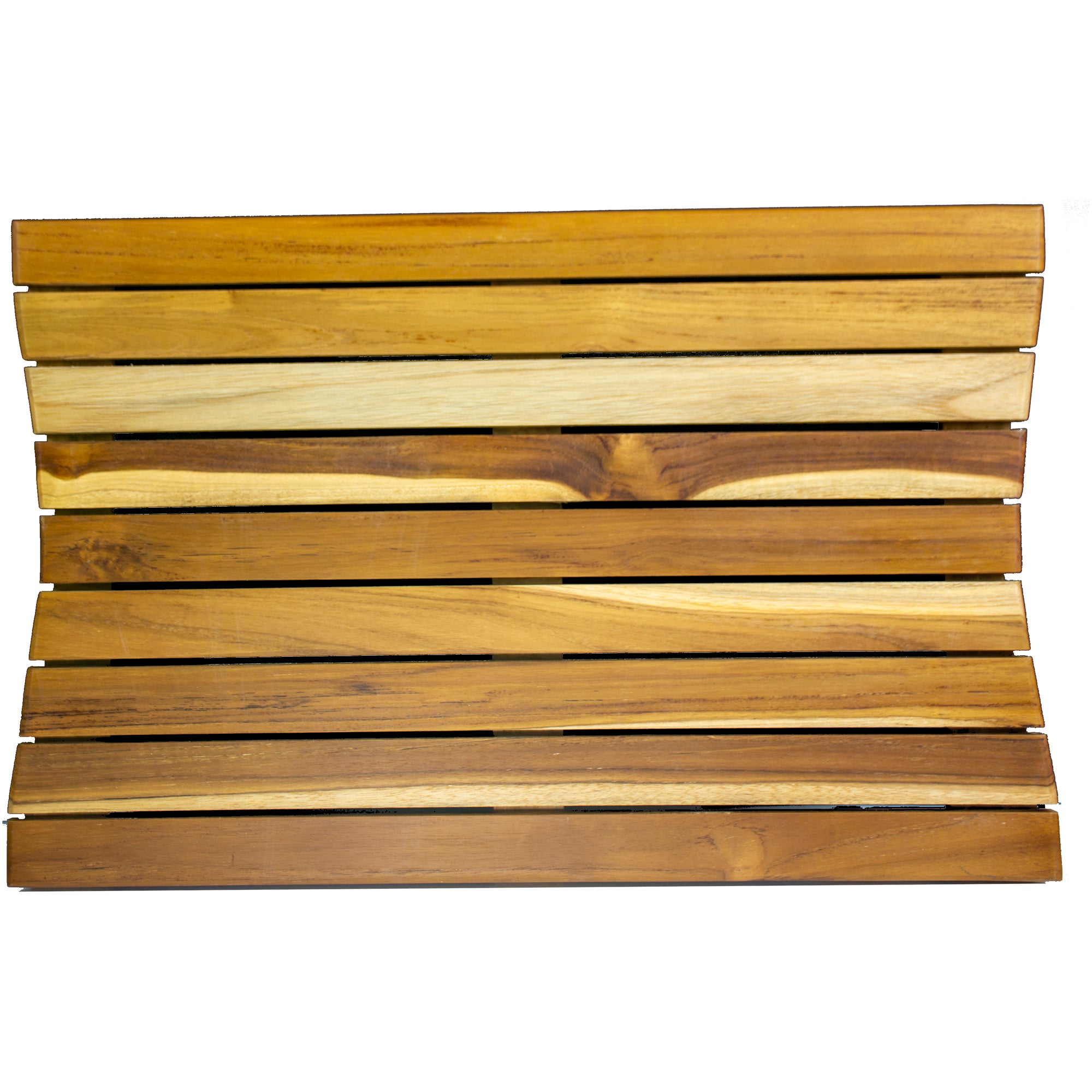 Eleganto® 34” Teak Bath Tray and Seat in EarthyTeak® Finish - The EcoDecors Eleganto 23" x 15" Slatted Solid Teak Bath Floor Mat in EarthyTeak Finish