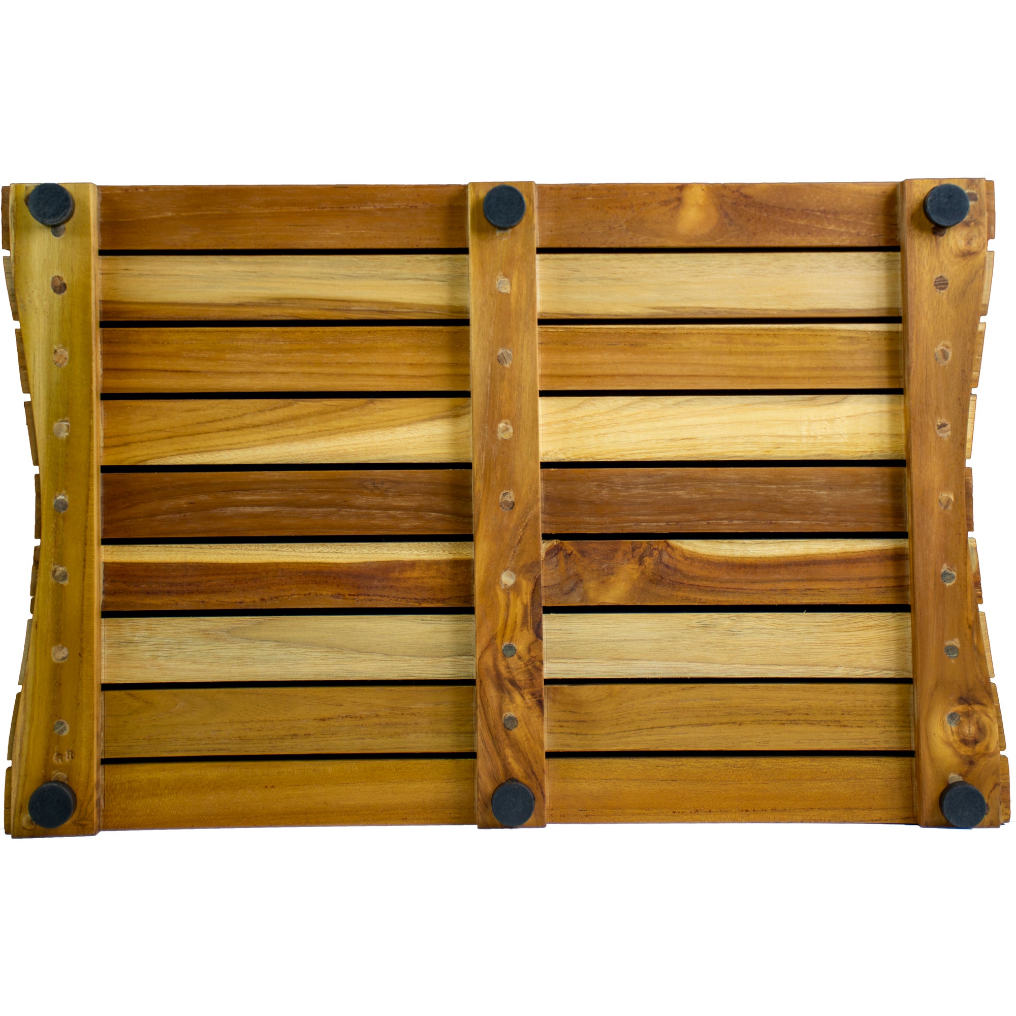Eleganto® 34” Teak Bath Tray and Seat in EarthyTeak® Finish - The EcoDecors Eleganto 23" x 15" Slatted Solid Teak Bath Floor Mat in EarthyTeak Finish