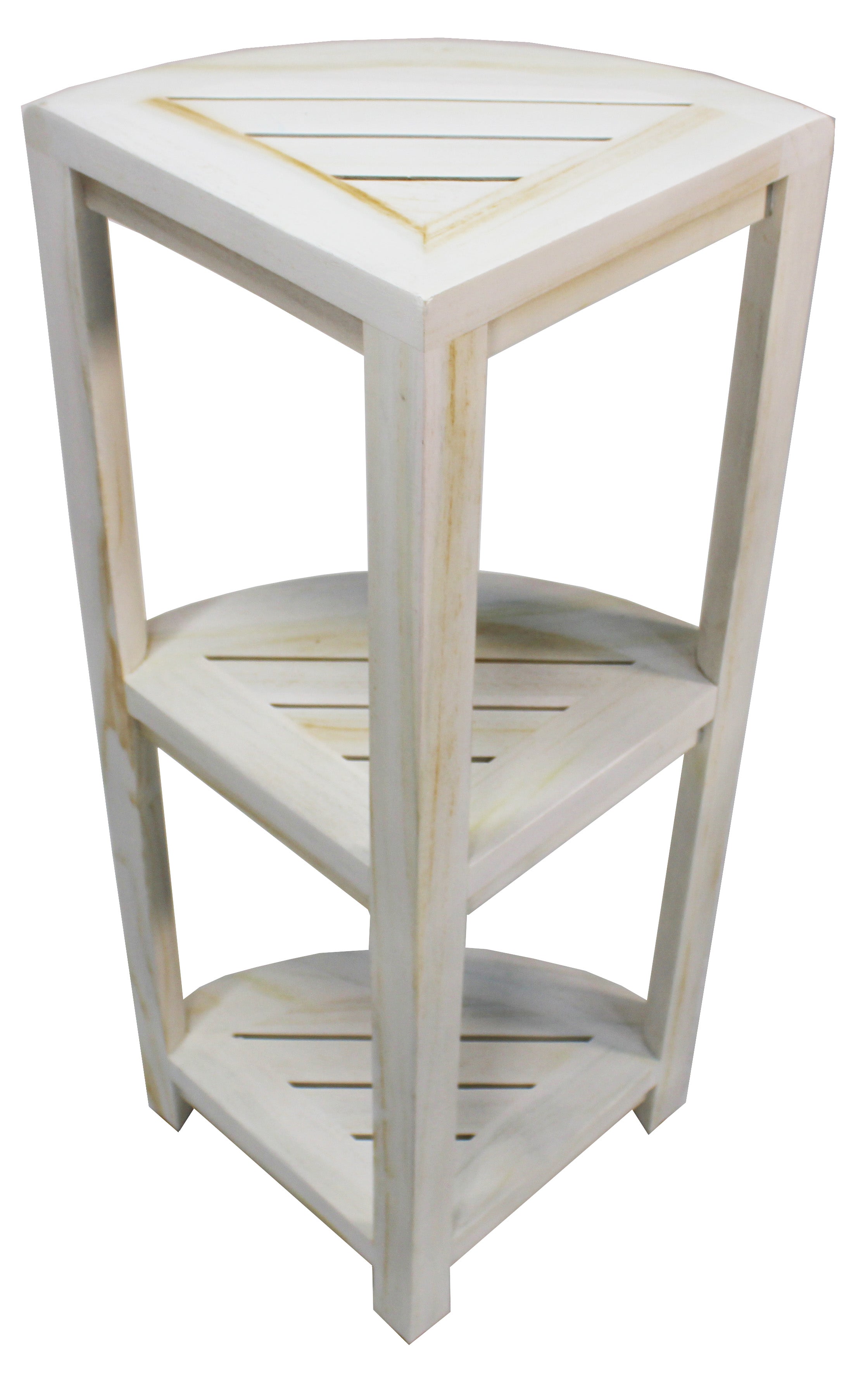 CoastalVogue® SnazzyCorner® 32" Teak Wood 3-Tier Corner Shelf in Coastal Driftwood Finish