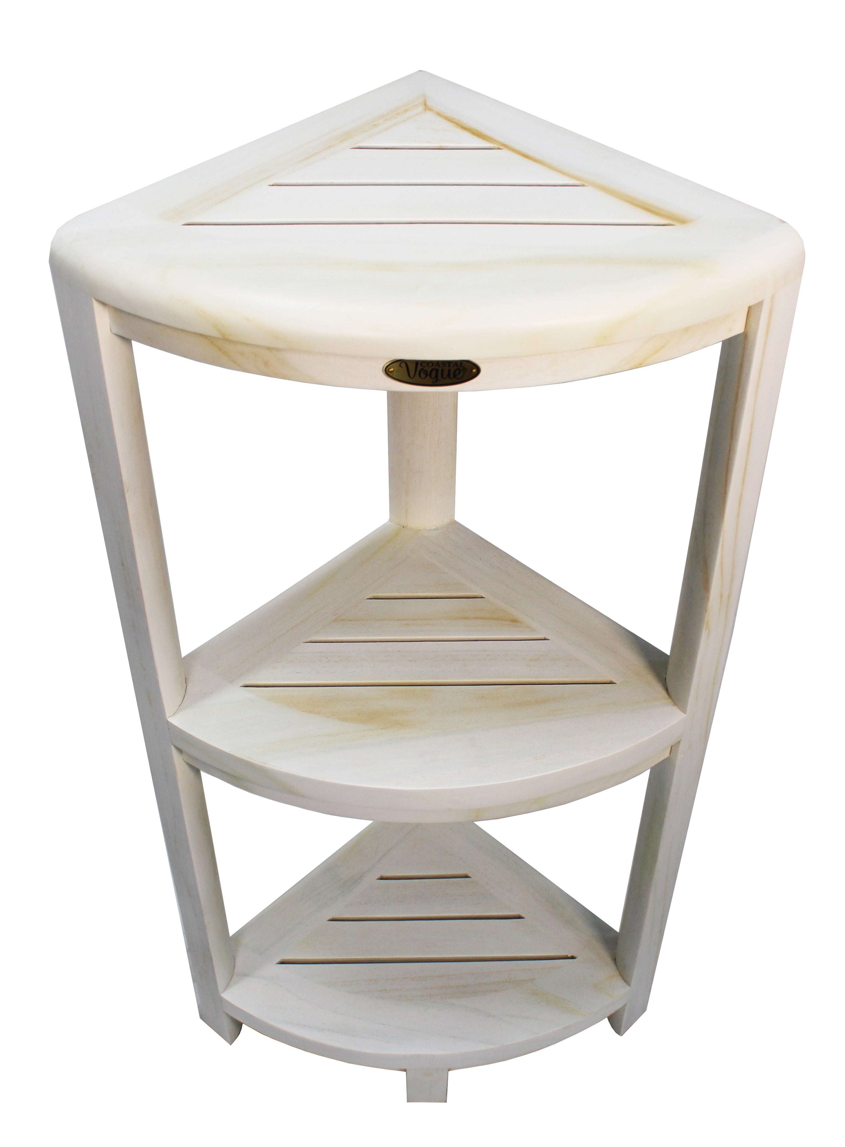 CoastalVogue® SnazzyCorner® 32" Teak Wood 3-Tier Corner Shelf in Coastal Driftwood Finish
