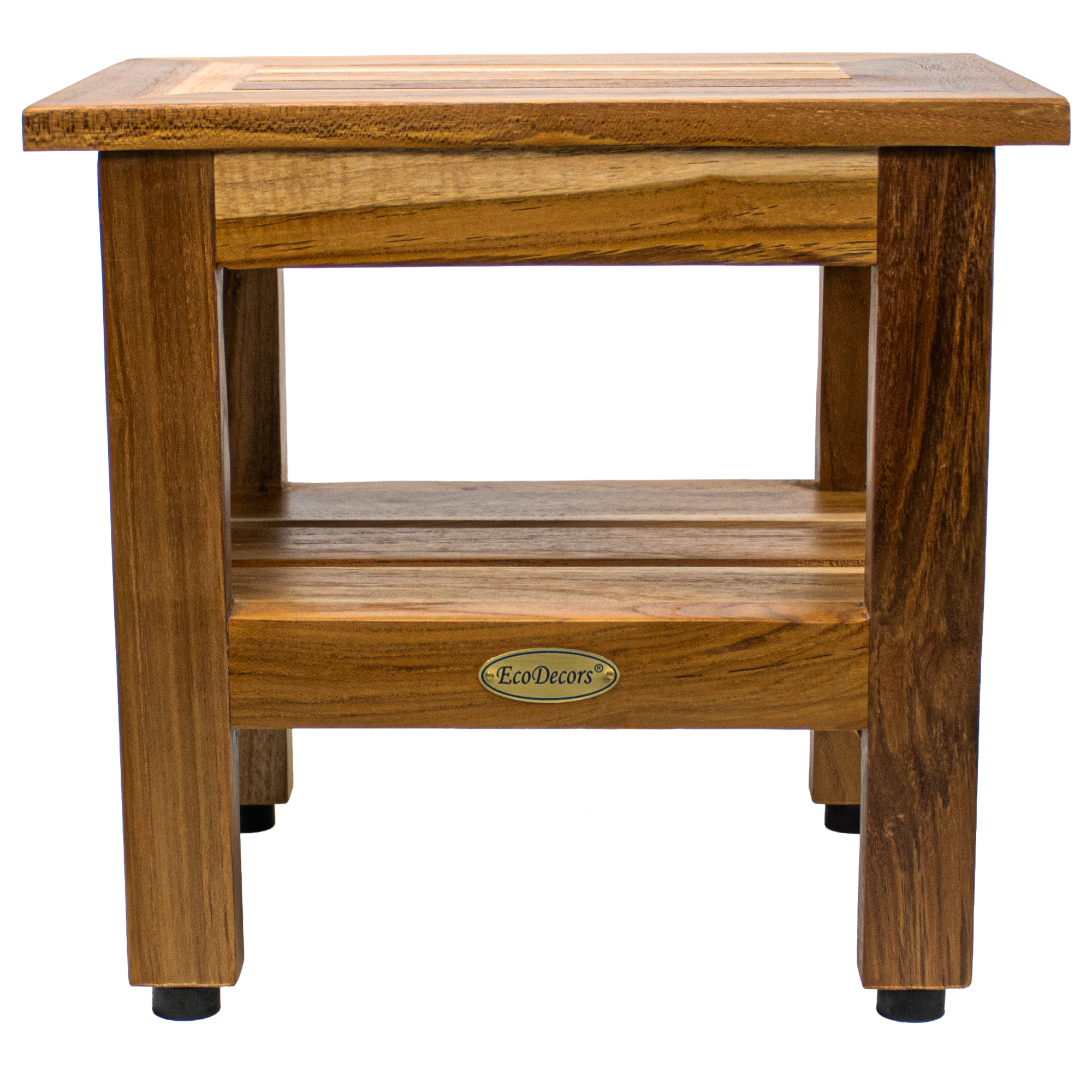 EcoDecors 14" Eleganto Teak Shaving Foot Rest with Shelf – Fully Assembled Waterproof Bathroom Foot Stool for Shaving Legs, Fully Assembled Teak Shower Foot Rest, Spa Bath Stool with Storage Shelf
