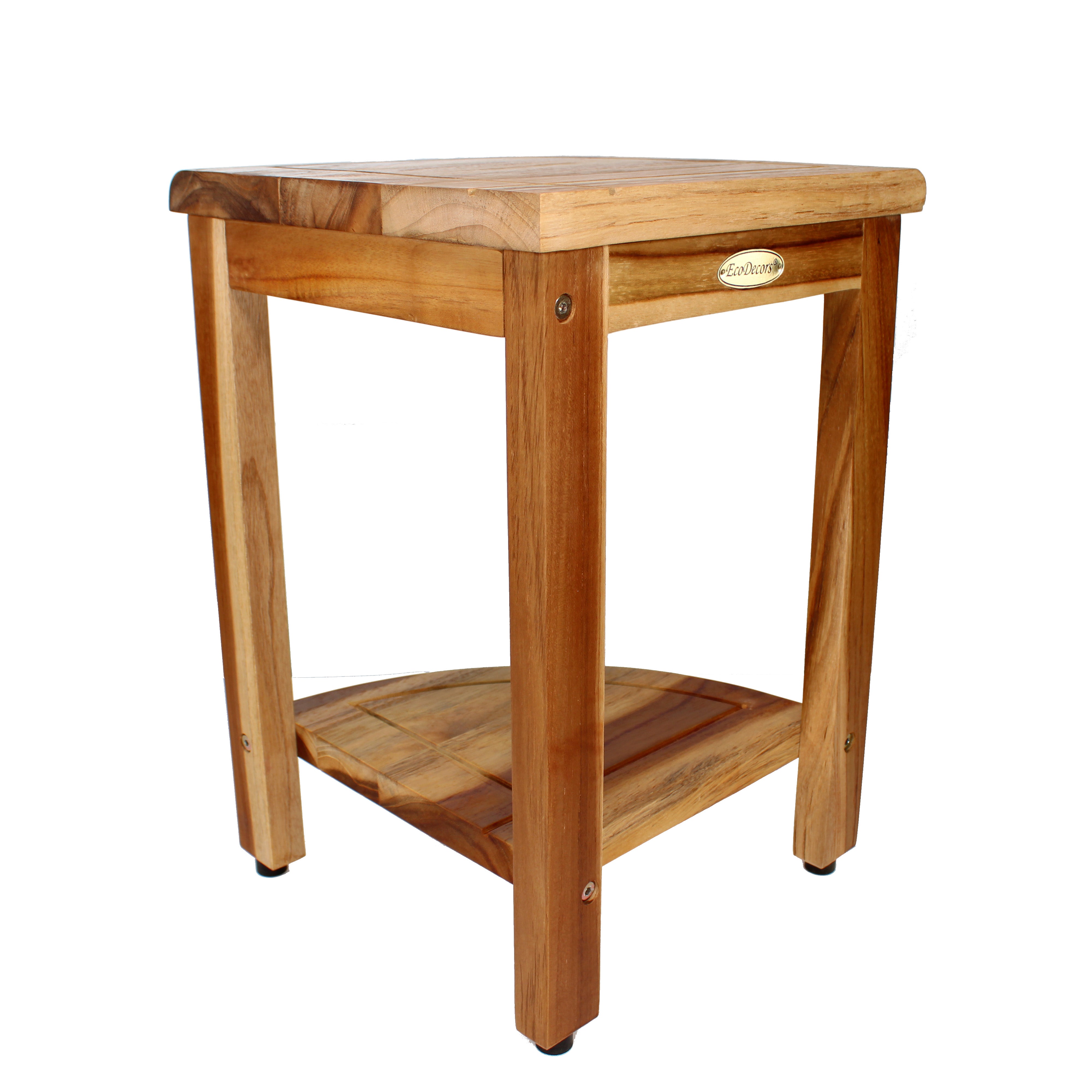EcoDecors Snazzy Corner 18"H 2-Tier Shower Shelf in EarthyTeak Finish