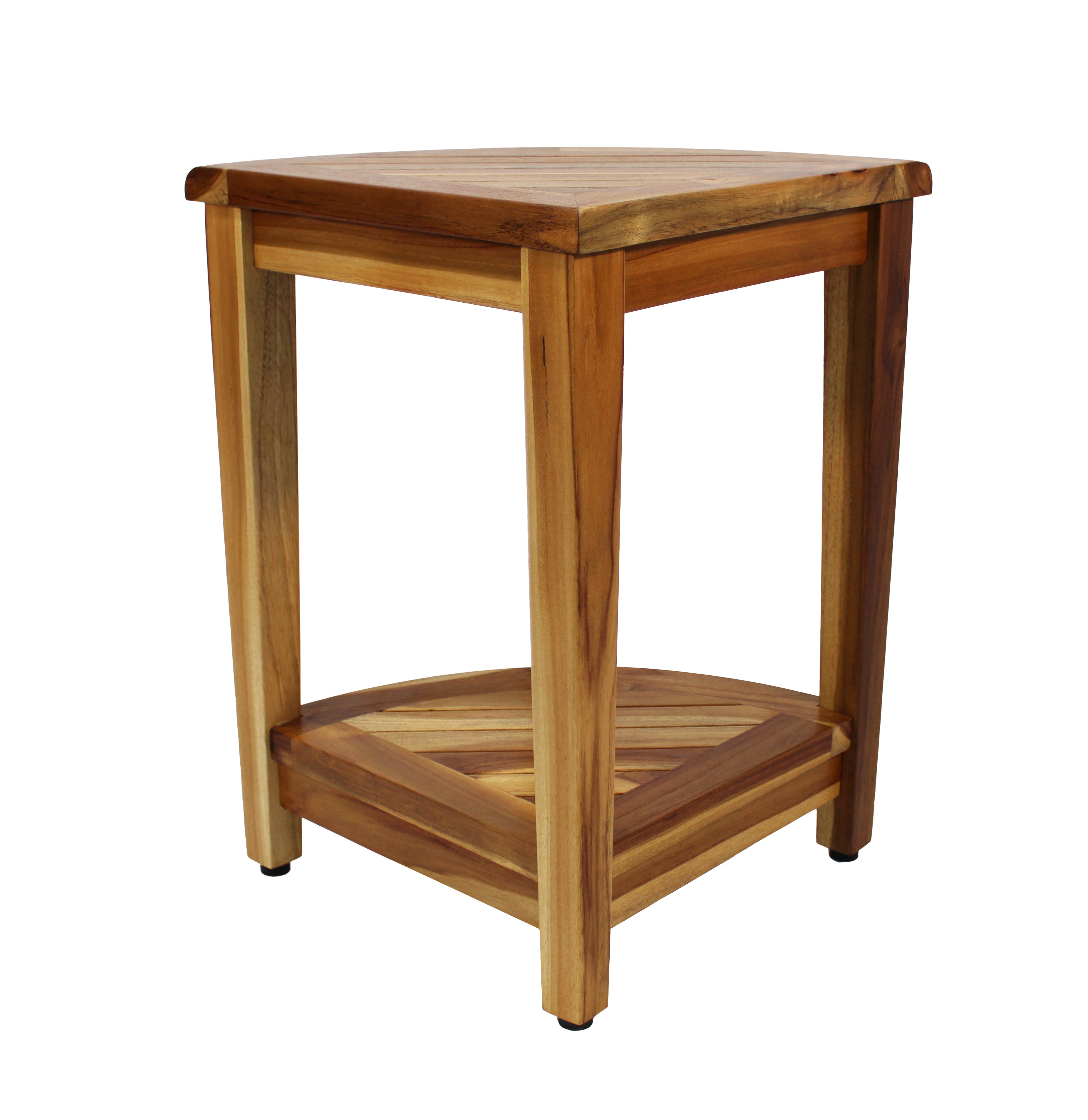 EcoDecors® SnazzyCorner® 24"H Teak Corner Extended Height Shower Bench with Shelf in EarthyTeak Finish