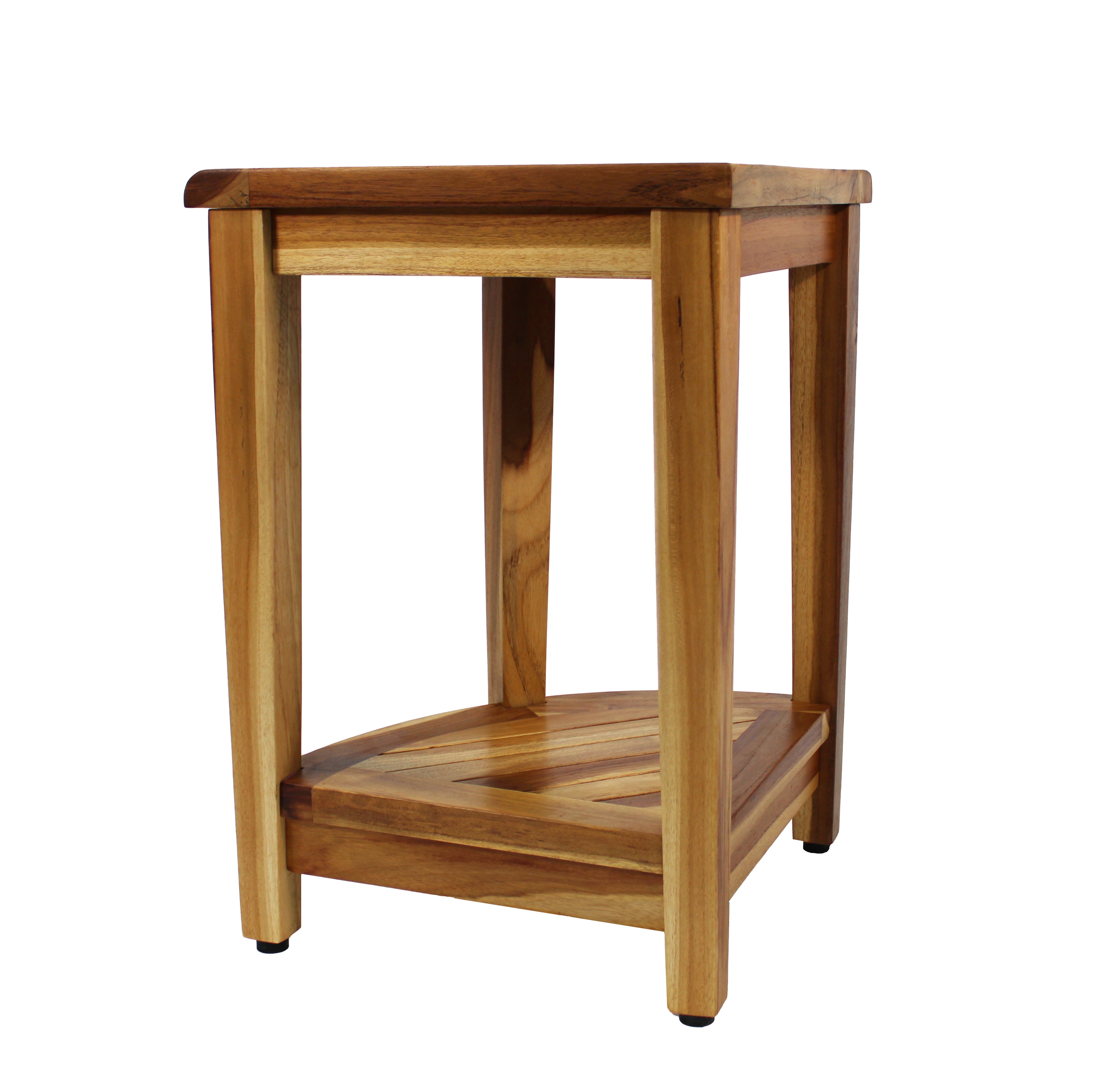 EcoDecors® SnazzyCorner® 24"H Teak Corner Extended Height Shower Bench with Shelf in EarthyTeak Finish