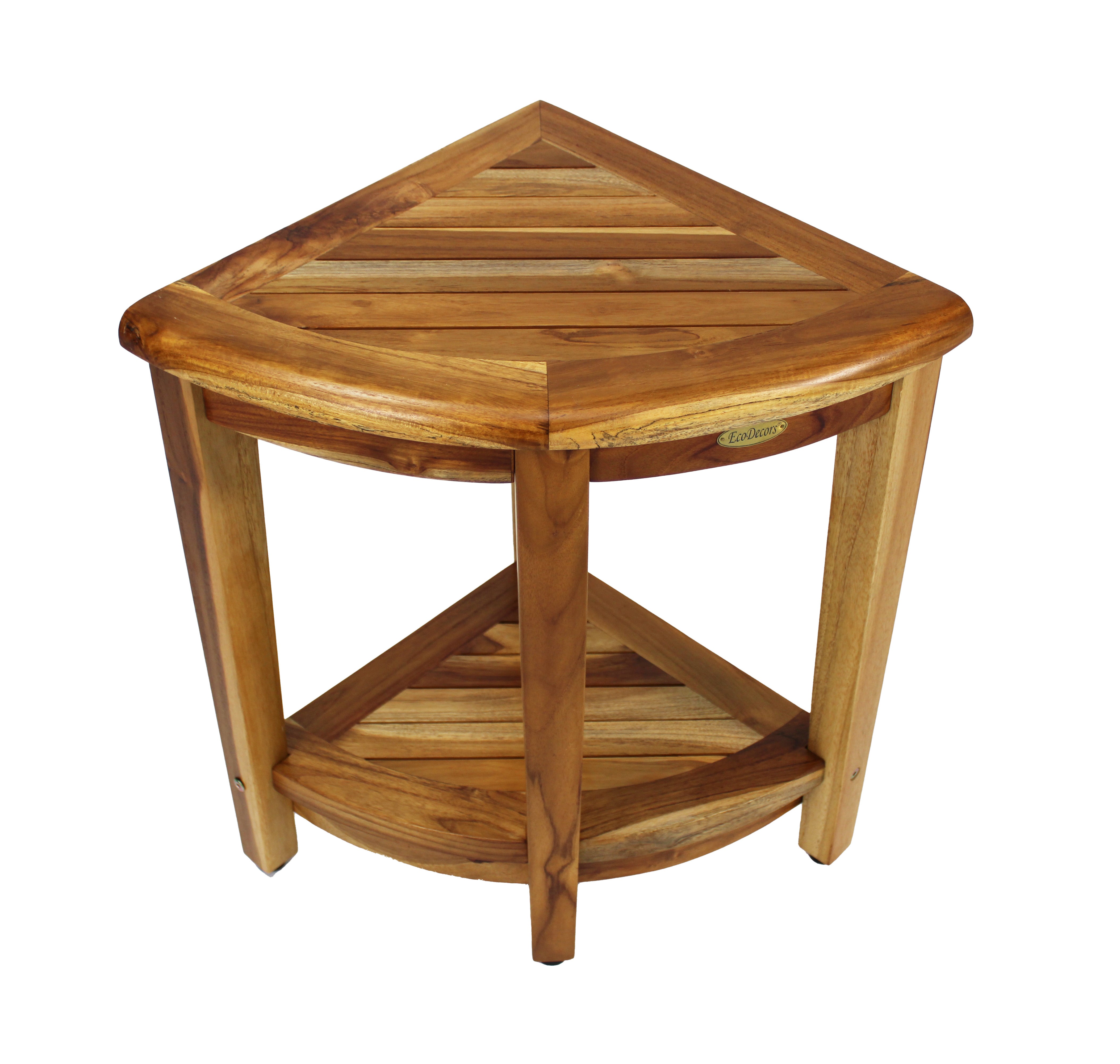 EcoDecors® SnazzyCorner® 24"H Teak Corner Extended Height Shower Bench with Shelf in EarthyTeak Finish