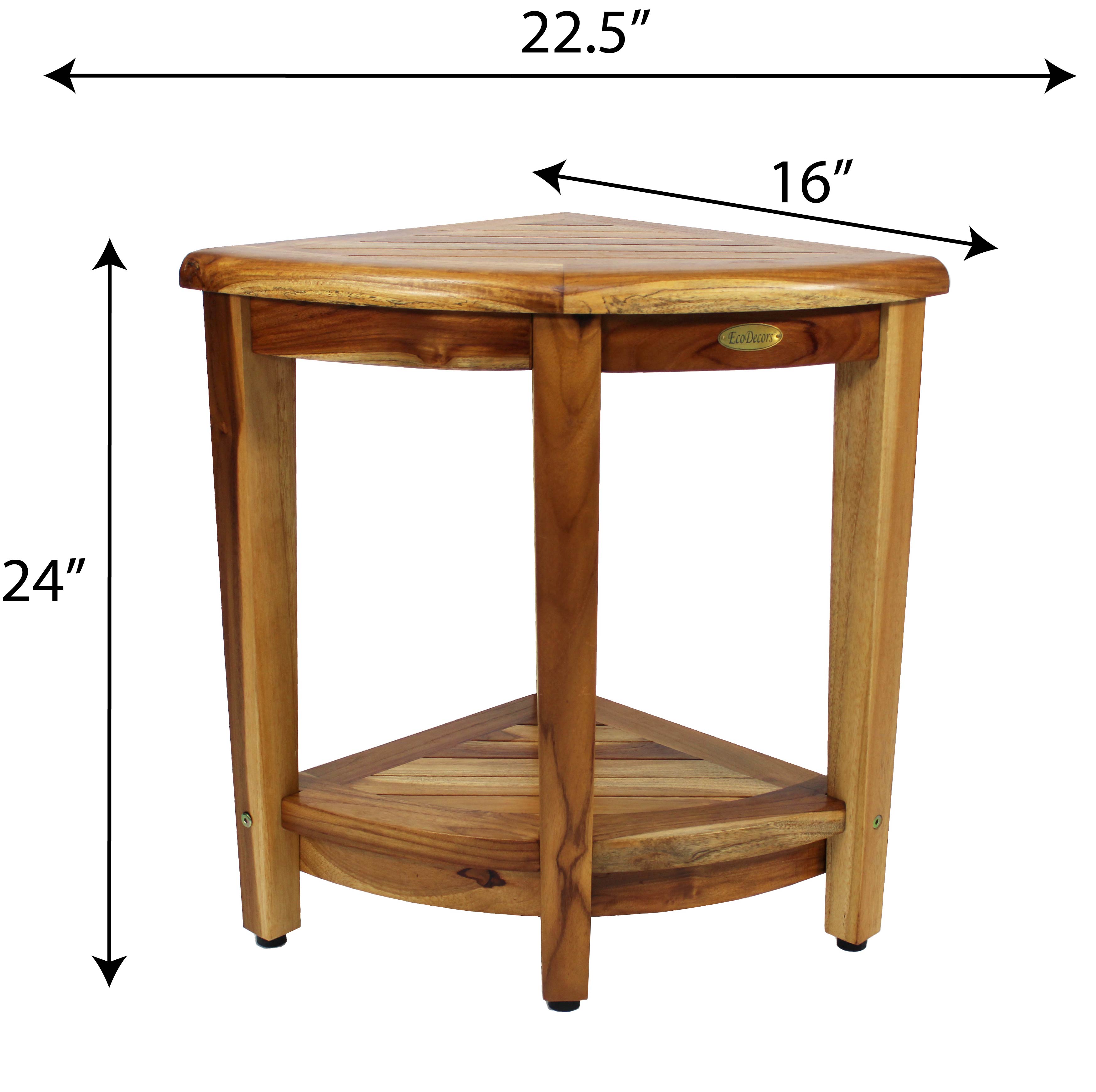 EcoDecors® SnazzyCorner® 24"H Teak Corner Extended Height Shower Bench with Shelf in EarthyTeak Finish