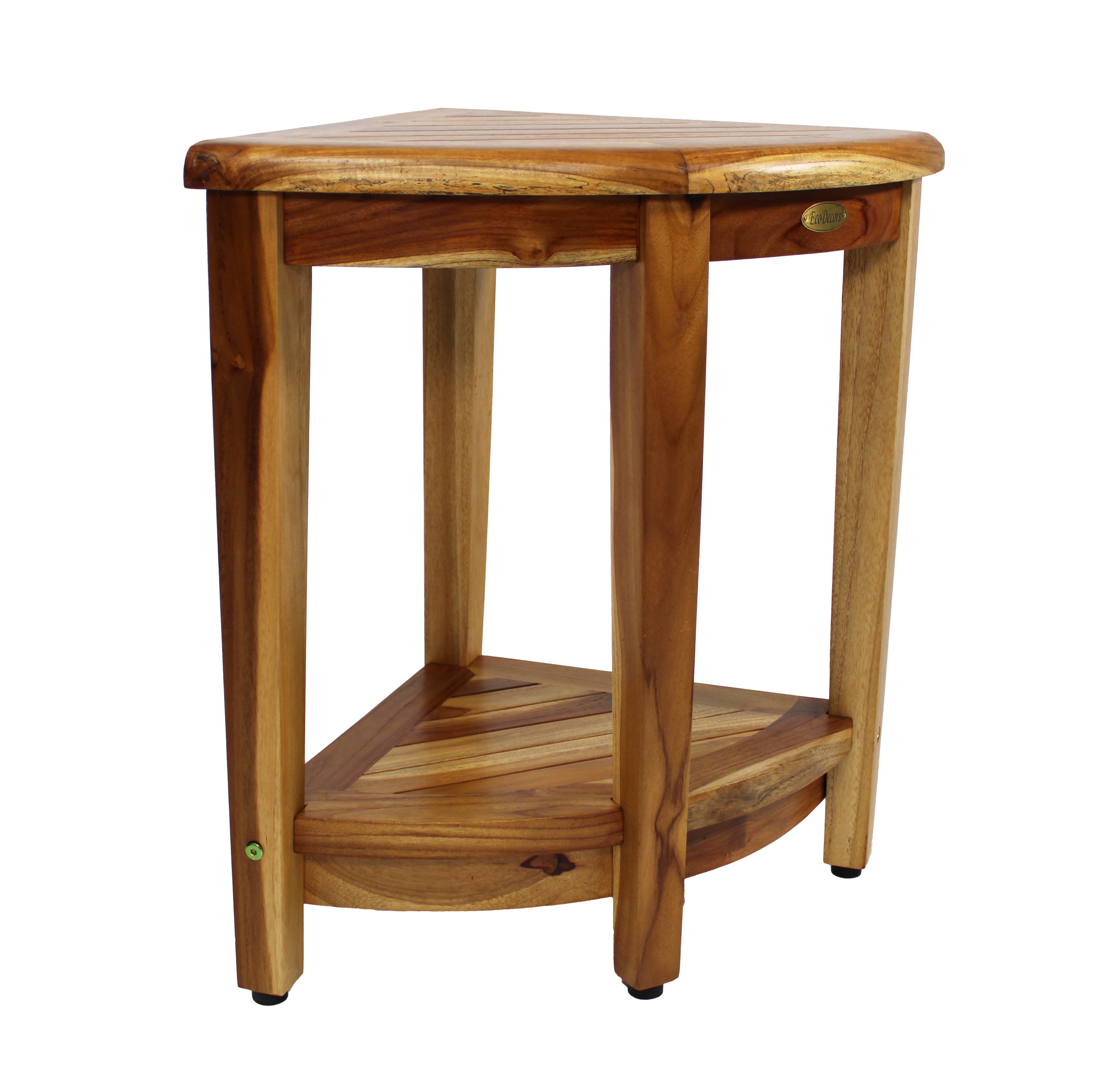 EcoDecors® SnazzyCorner® 24"H Teak Corner Extended Height Shower Bench with Shelf in EarthyTeak Finish