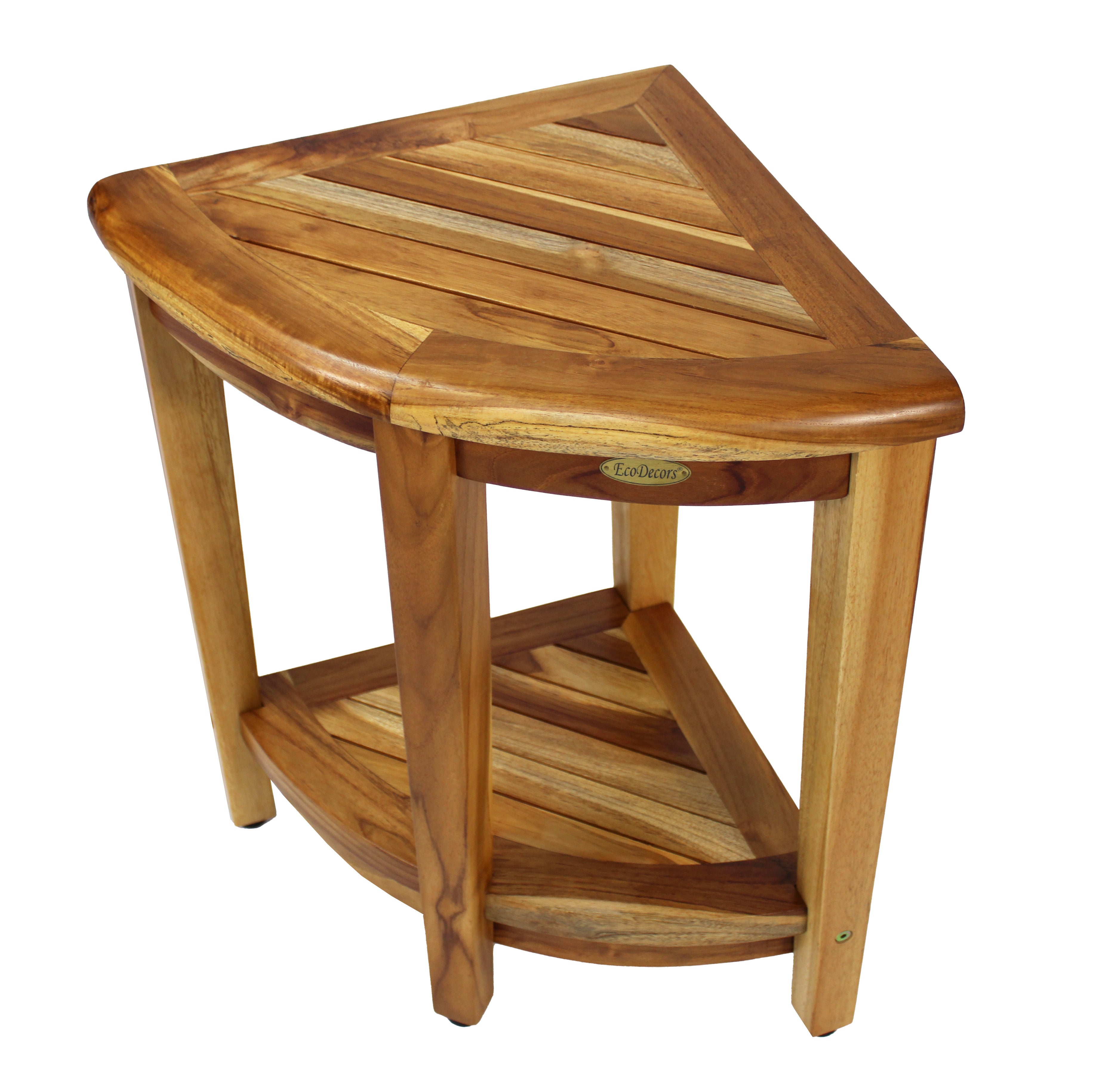 EcoDecors® SnazzyCorner® 24"H Teak Corner Extended Height Shower Bench with Shelf in EarthyTeak Finish
